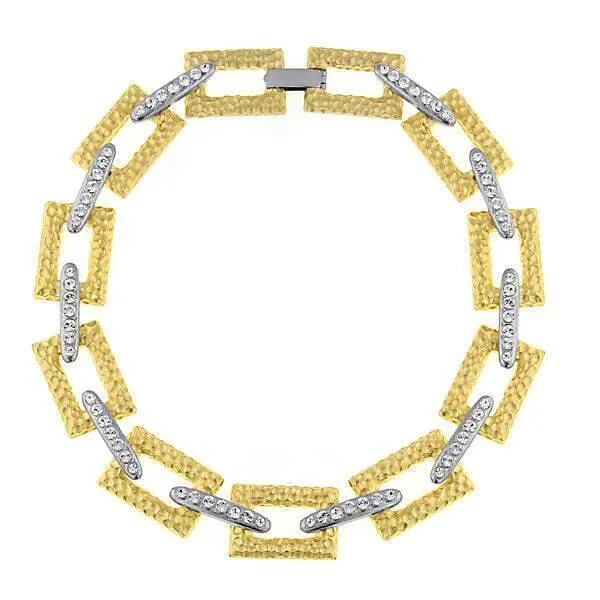 2028 Jewelry Gold Hammered Link Crystal Collar Necklace 17