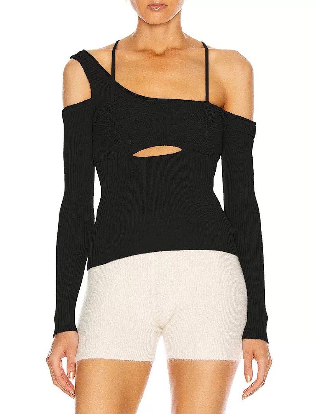 Asymmetrical Elastic Knit Top