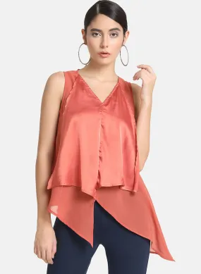 Aysmmetric Sleeveless Top In Ggt & Satin