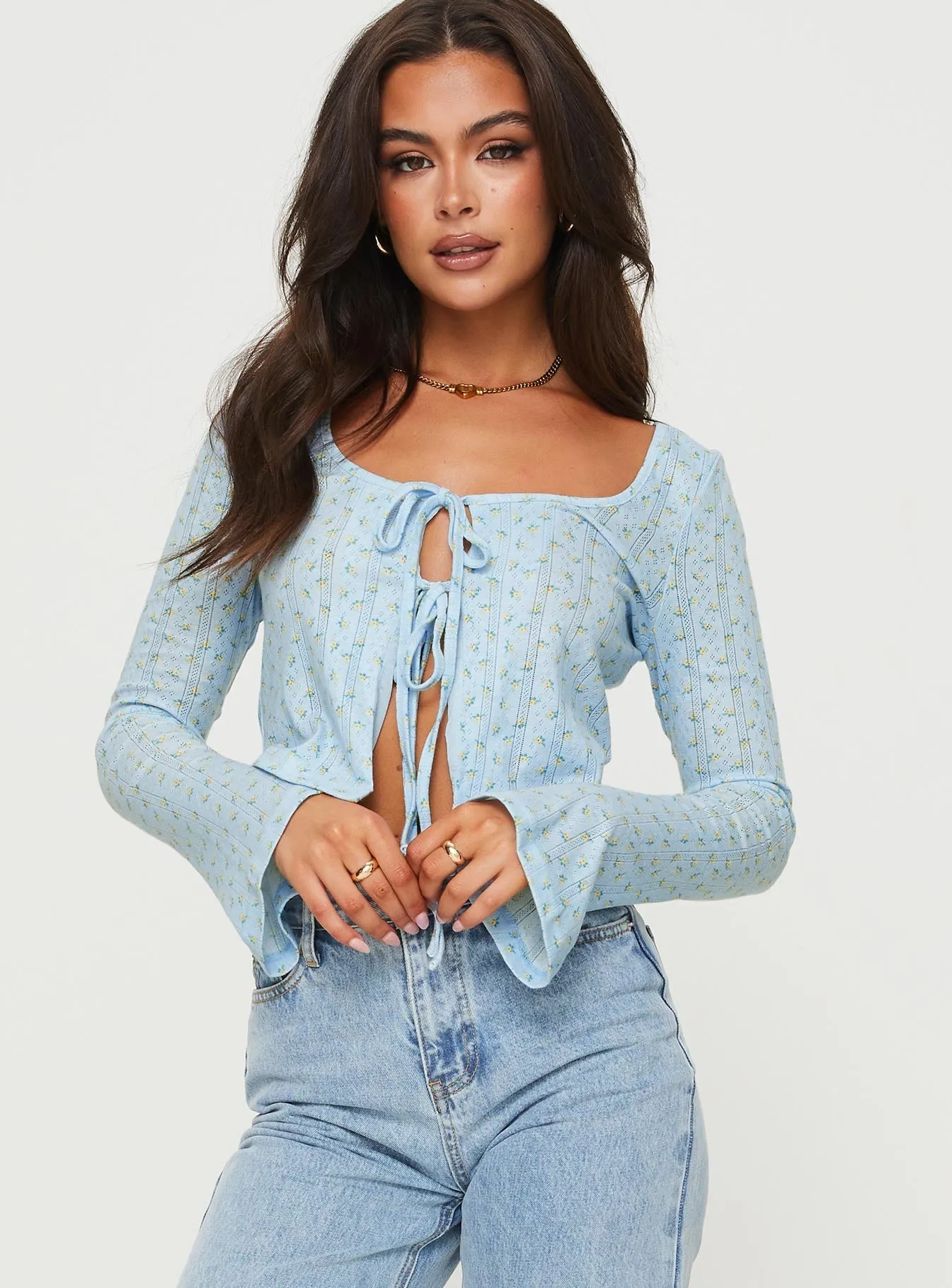 Barbaro Long Sleeve Top Blue Floral