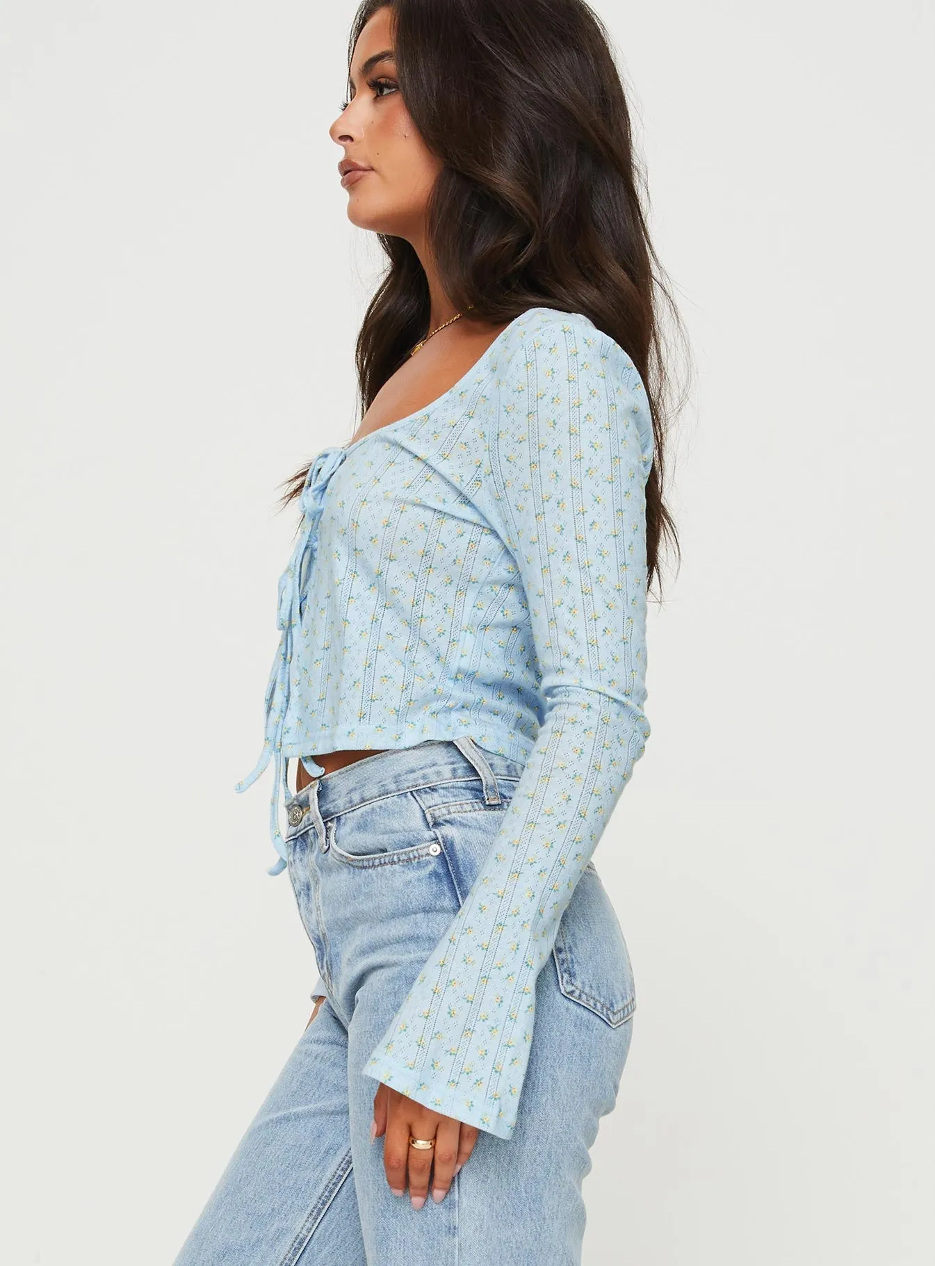 Barbaro Long Sleeve Top Blue Floral