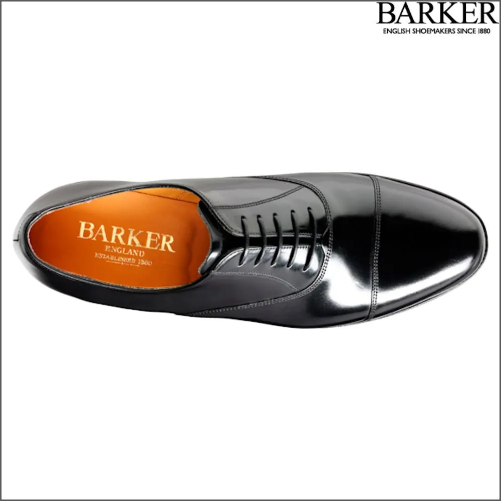 Barker Arnold Black Hi-Shine Oxford Toe Cap E fit Size 7 Only^