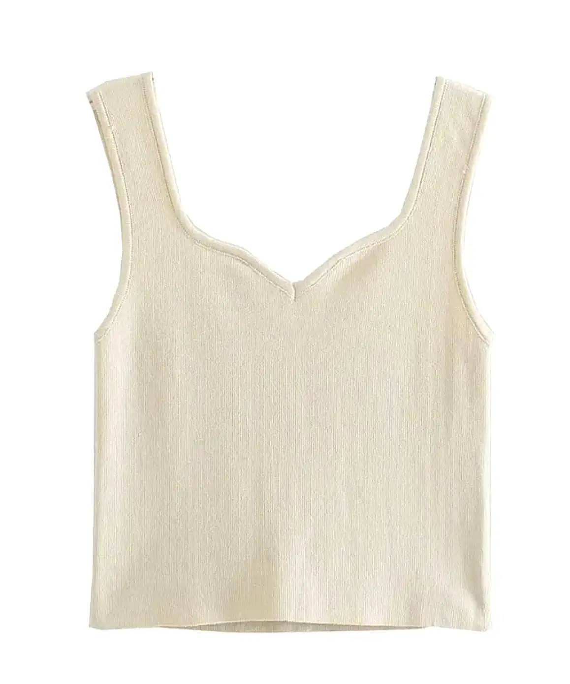 Basic Knitted Sleeveless Crop Top In Beige