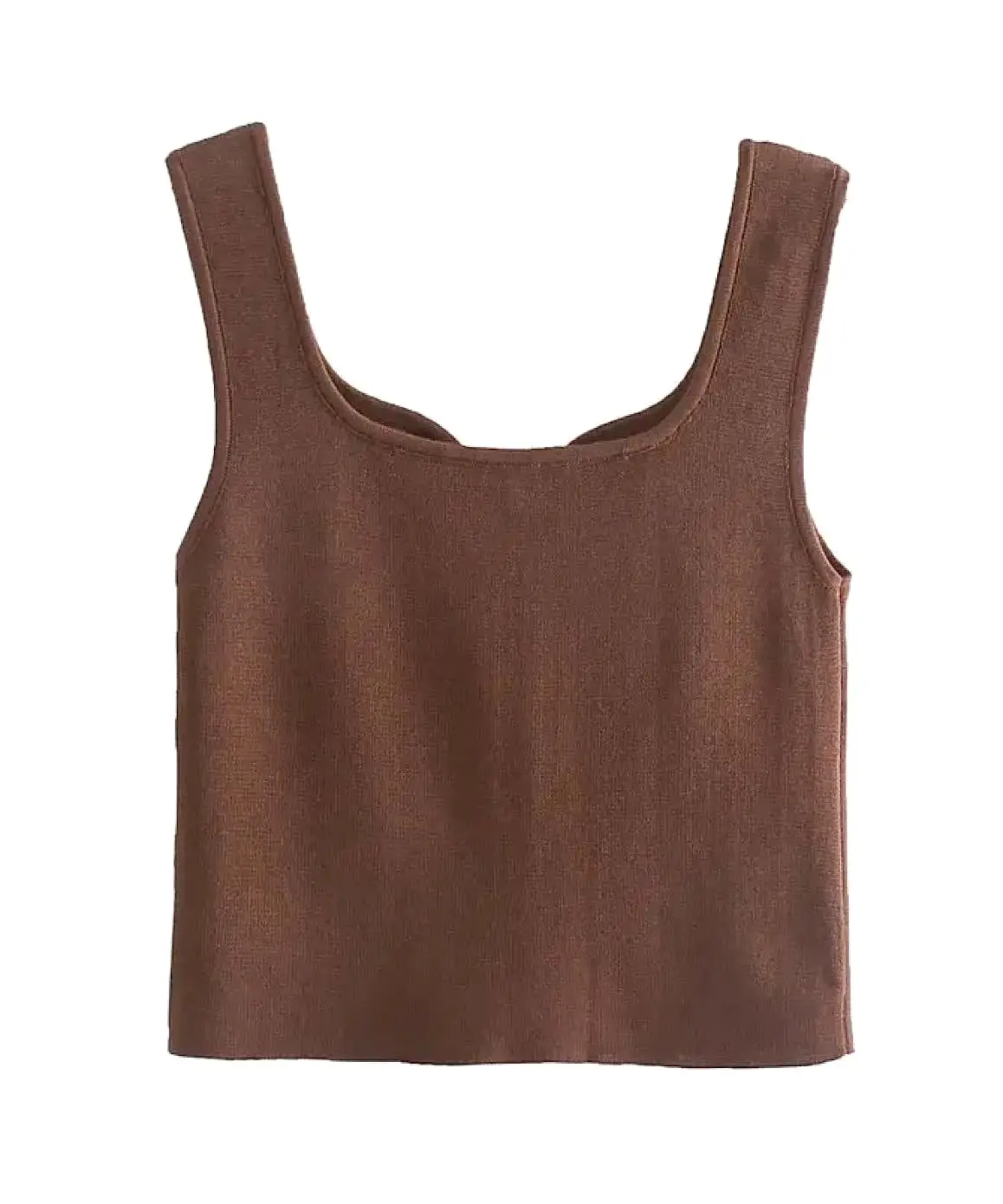 Basic Knitted Sleeveless Crop Top In Coffee