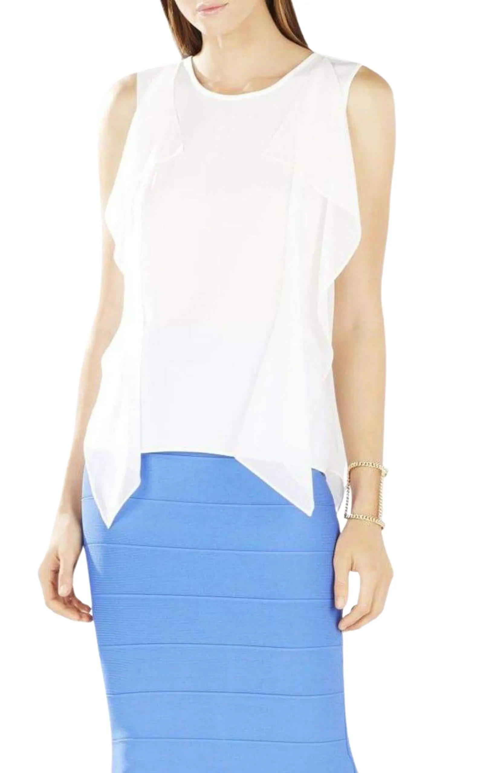 BCBG MAXAZRIA  |Ivorie Sleeveless Ruffle Top