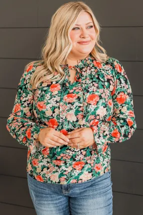 Beautiful Soul Floral Blouse- Black & Green