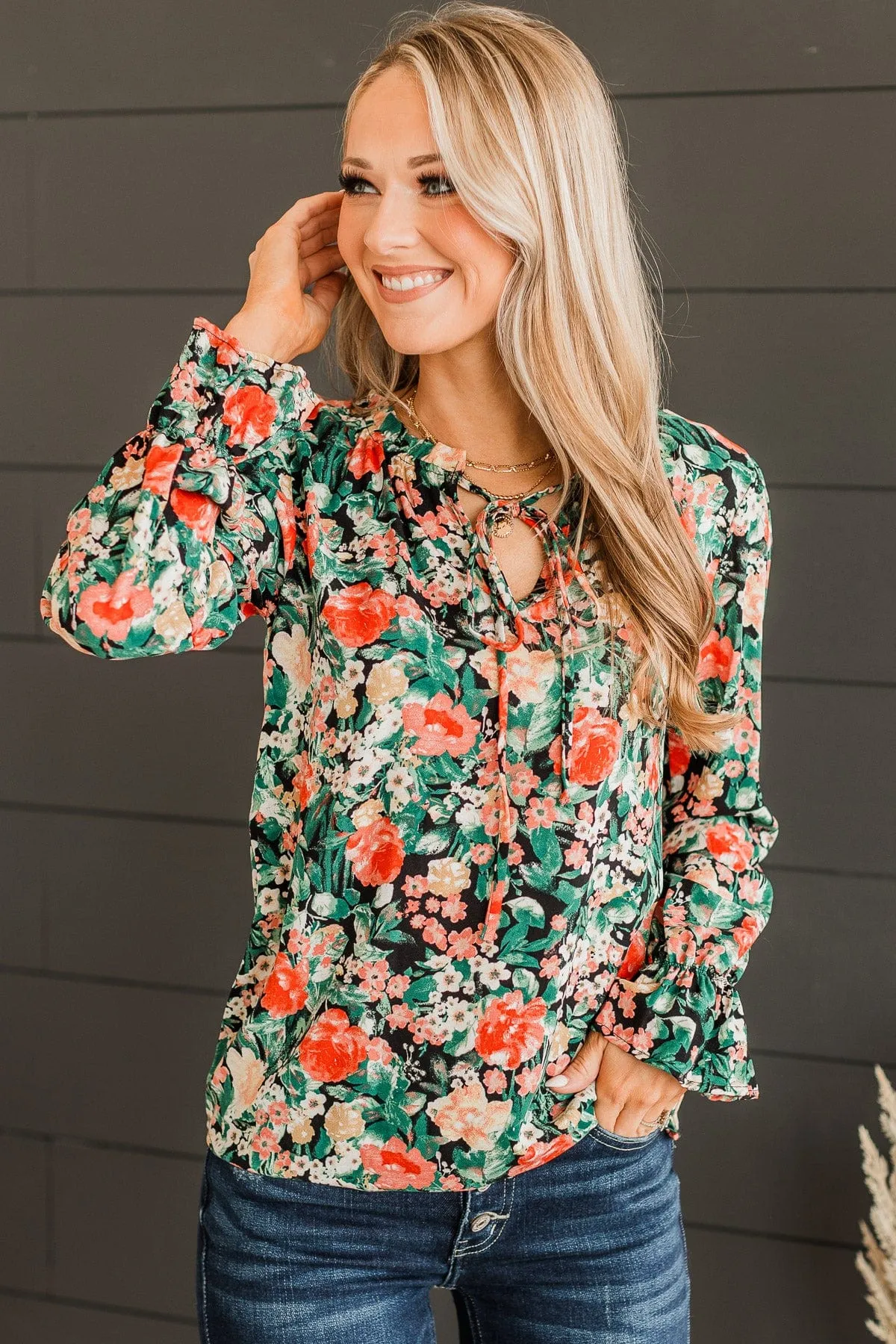 Beautiful Soul Floral Blouse- Black & Green