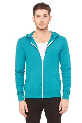 Bella + Canvas Unisex Triblend Full-Zip Lightweight Hoodie 3939 Teal Triblend