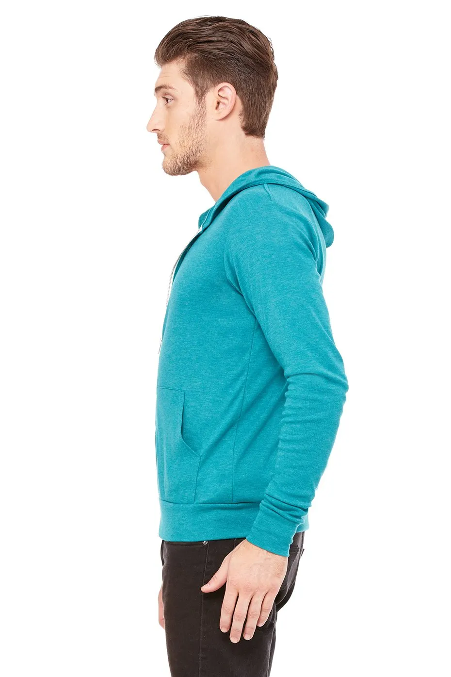 Bella + Canvas Unisex Triblend Full-Zip Lightweight Hoodie 3939 Teal Triblend