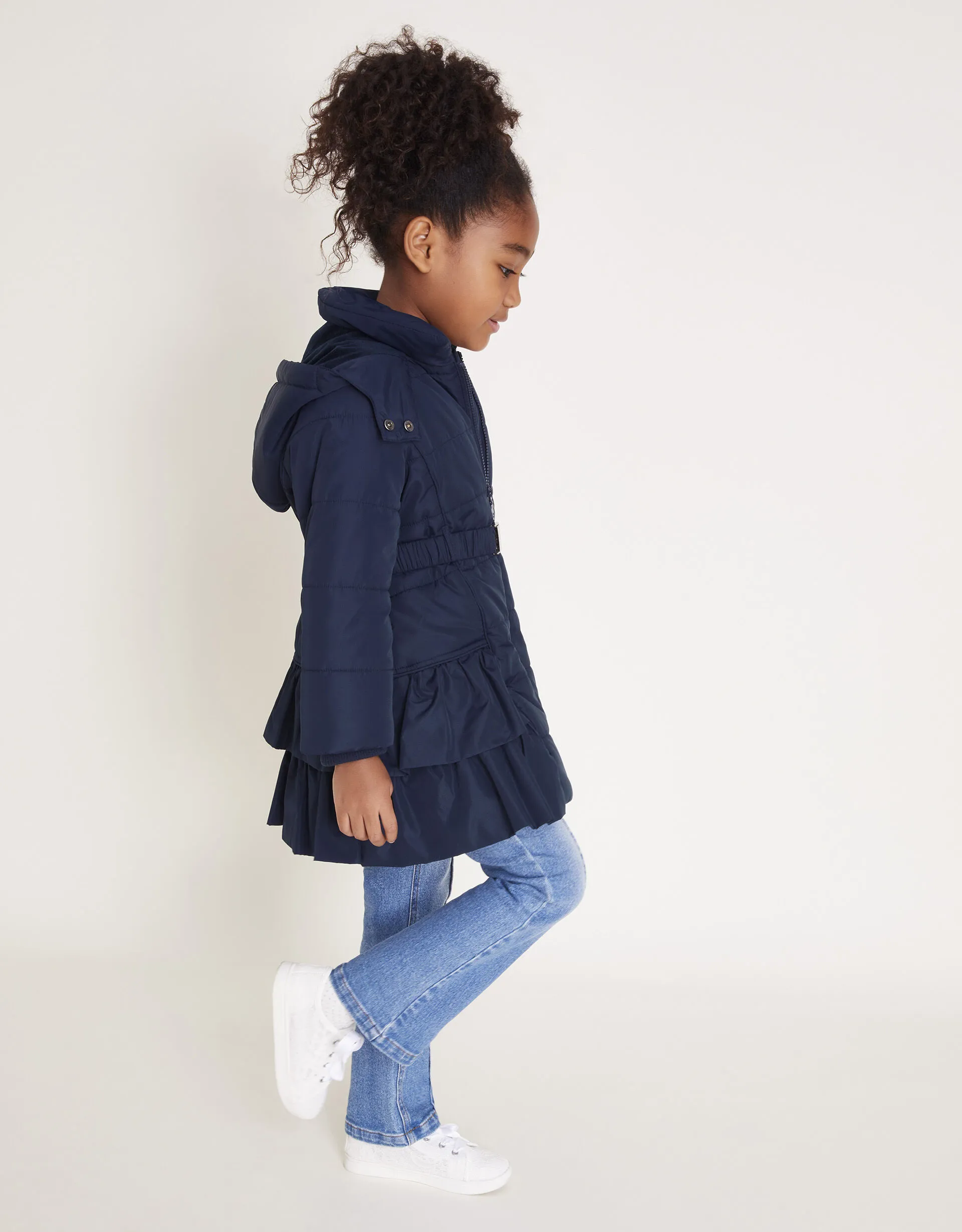 Belted Ruffle Coat Blue