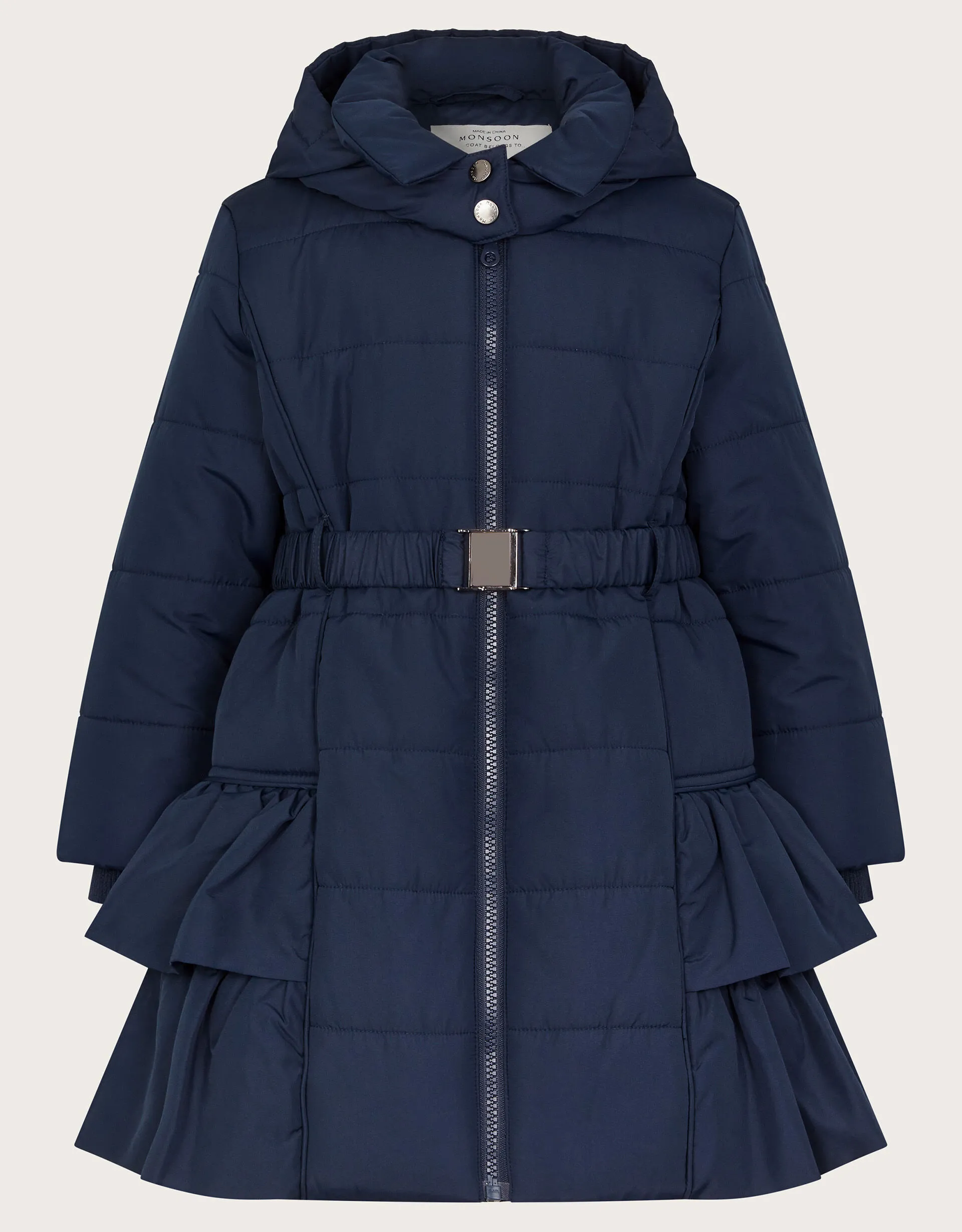 Belted Ruffle Coat Blue