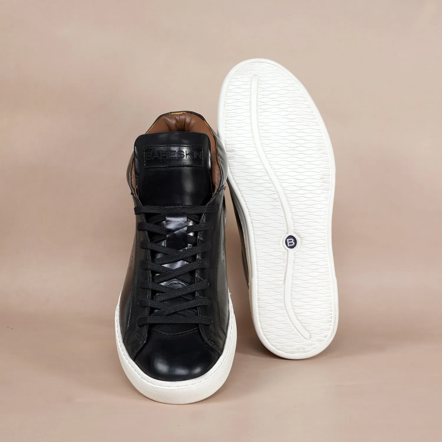 Black Mid-Top Sneaker with Lace-Up Closure