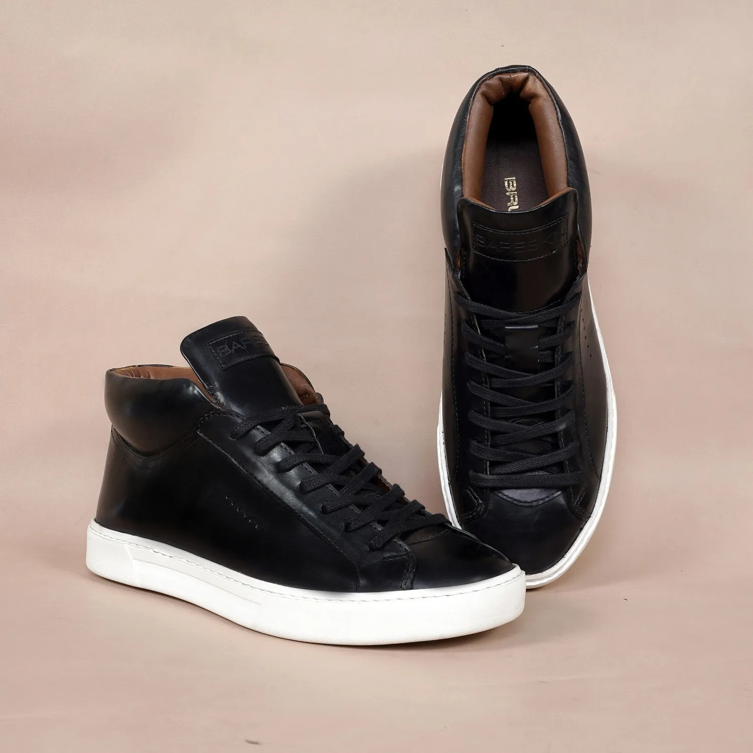 Black Mid-Top Sneaker with Lace-Up Closure