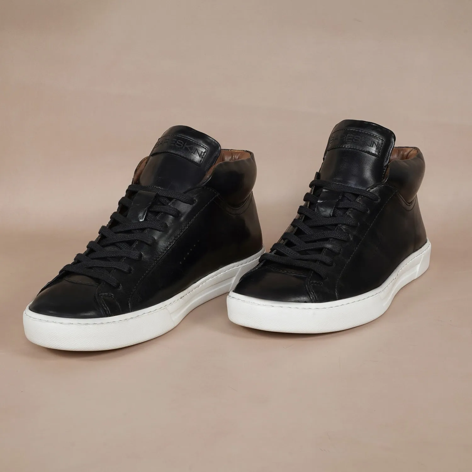 Black Mid-Top Sneaker with Lace-Up Closure