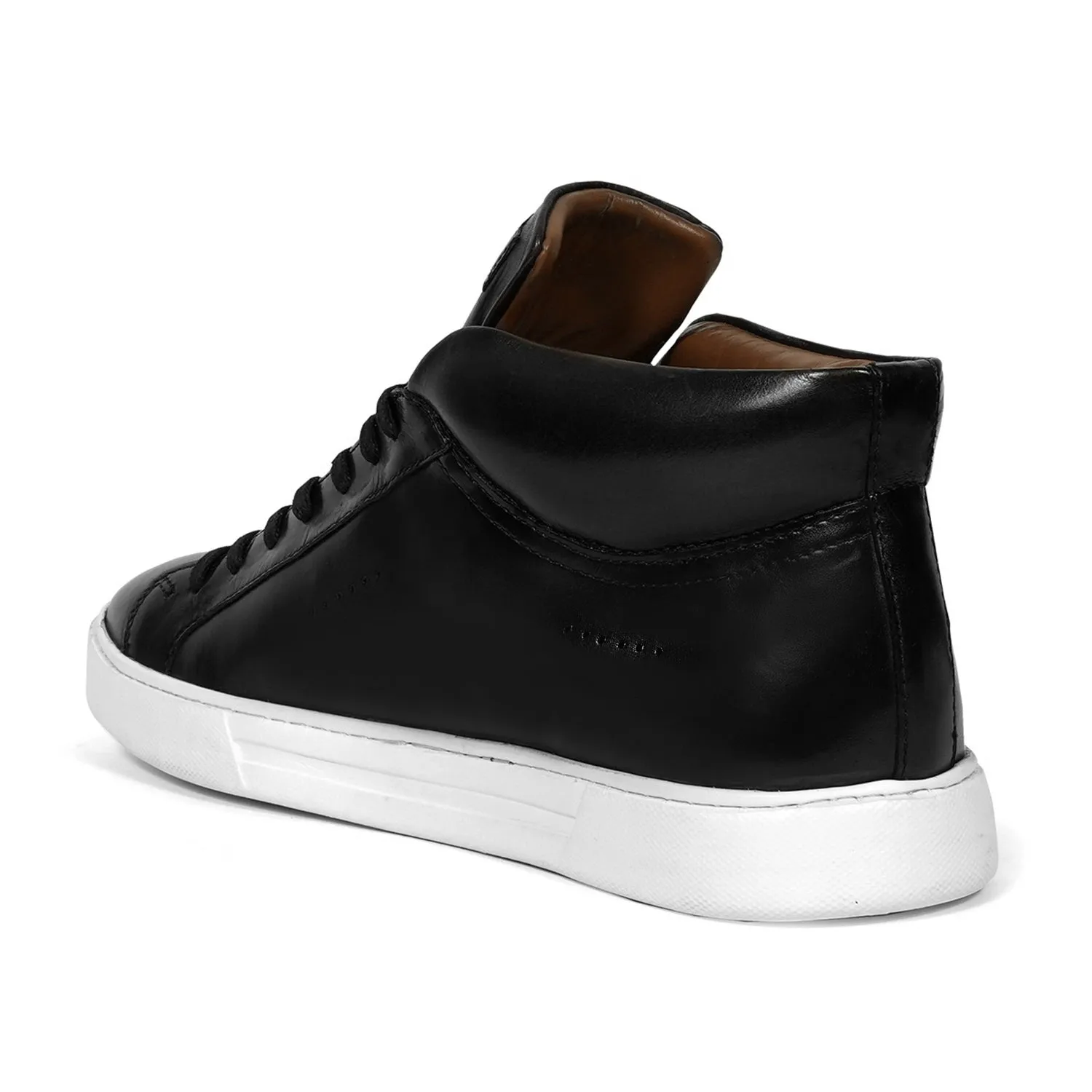 Black Mid-Top Sneaker with Lace-Up Closure