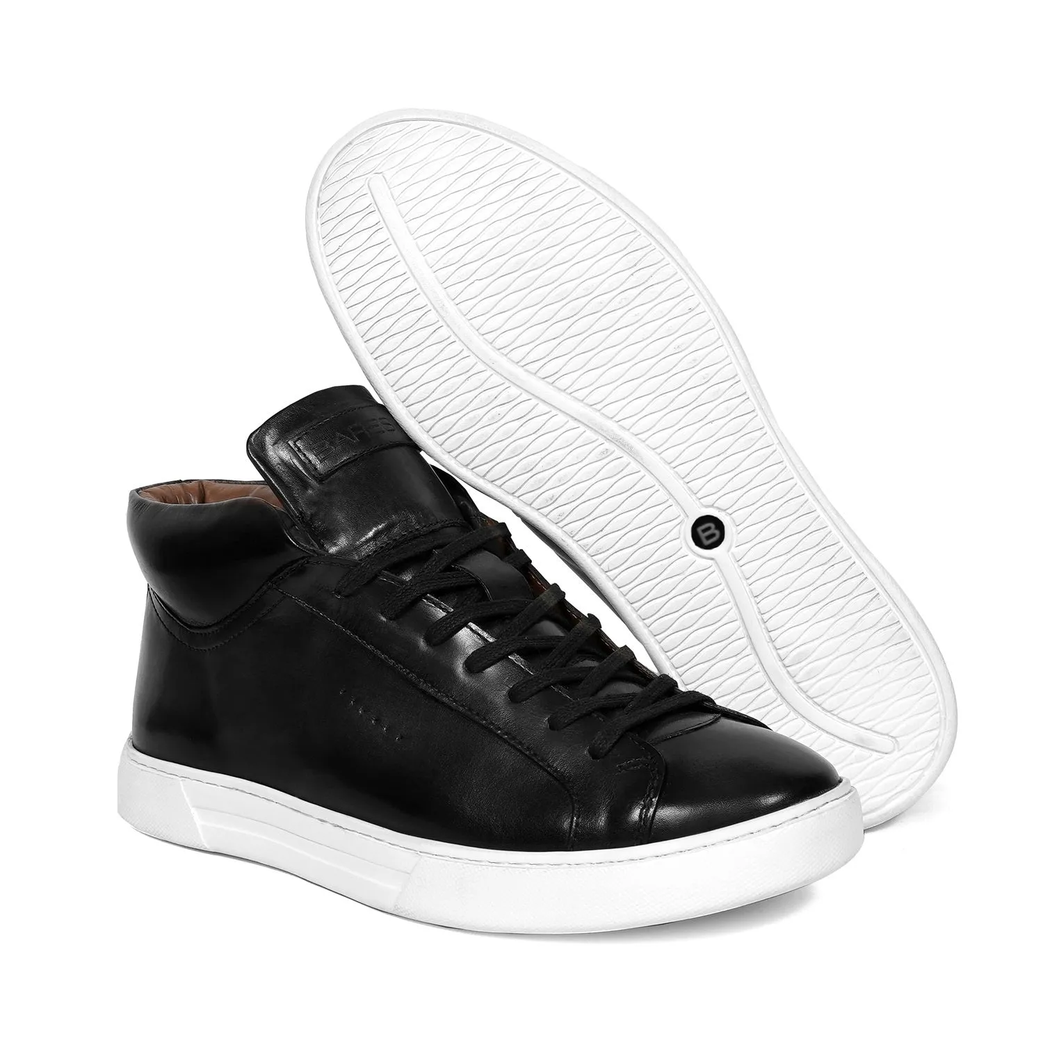 Black Mid-Top Sneaker with Lace-Up Closure