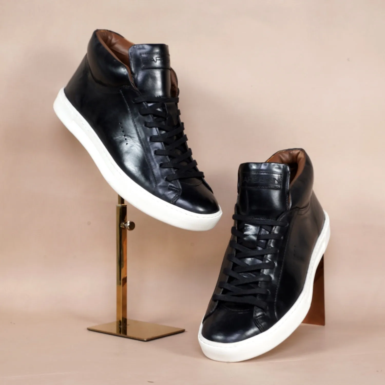 Black Mid-Top Sneaker with Lace-Up Closure