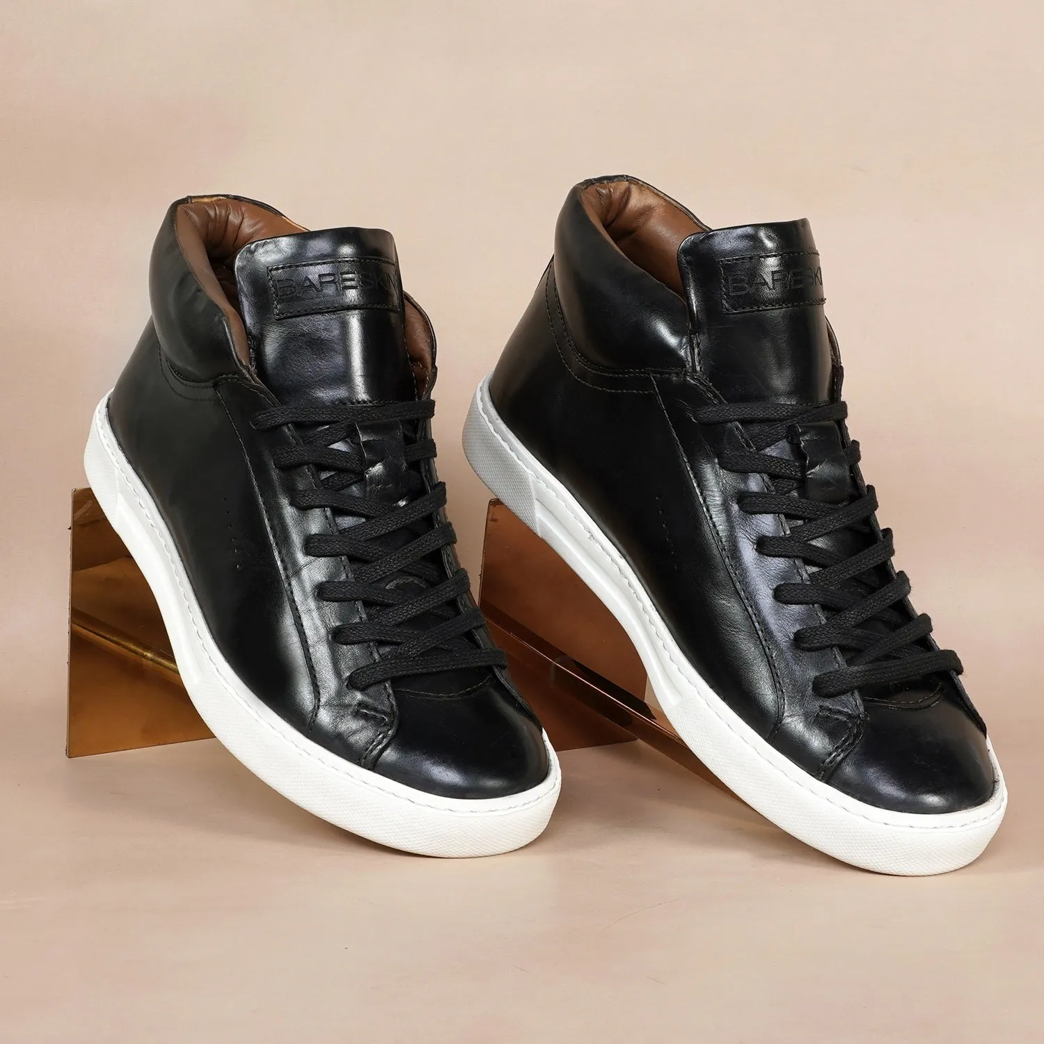 Black Mid-Top Sneaker with Lace-Up Closure