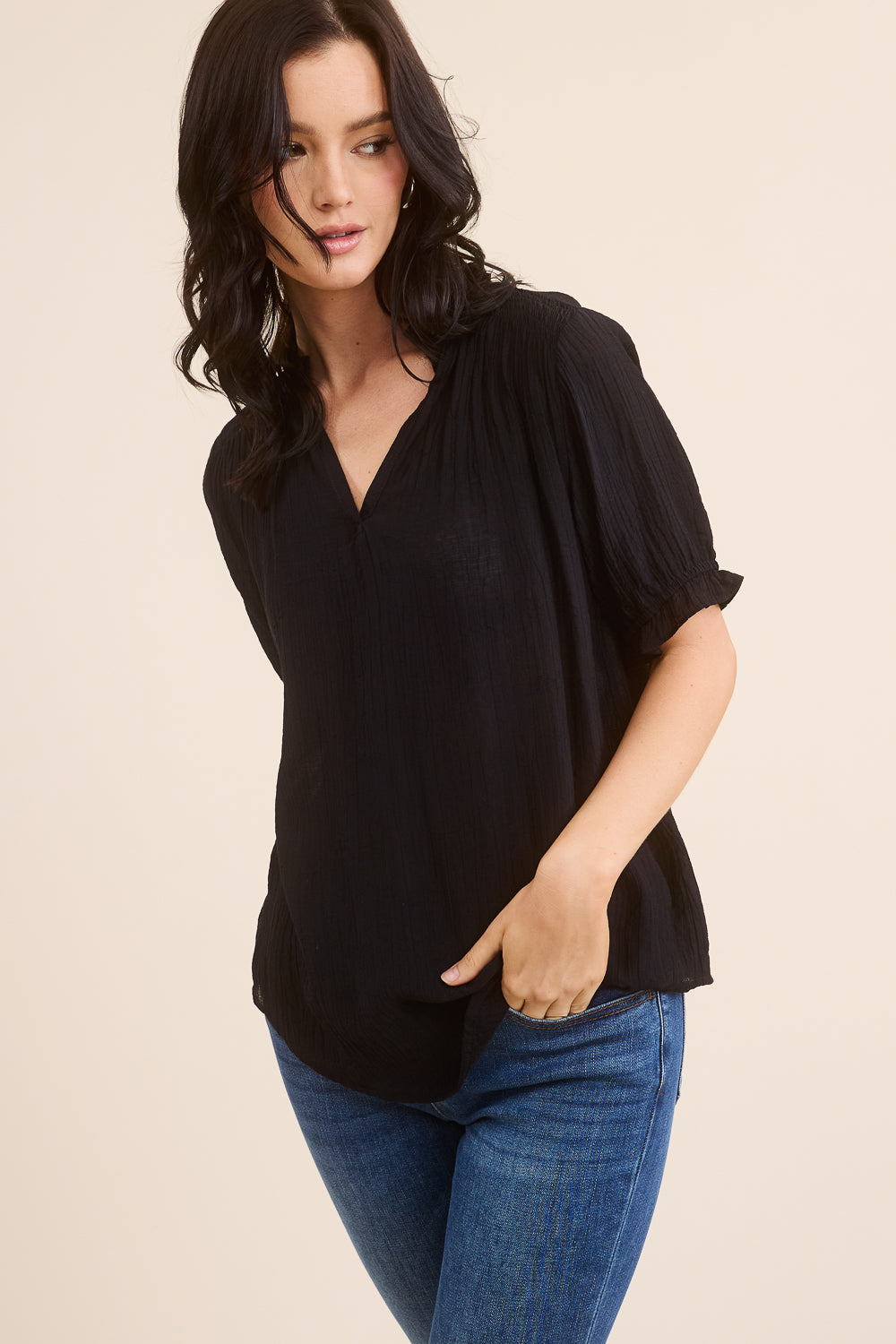 Black Puff Sleeve Blouse