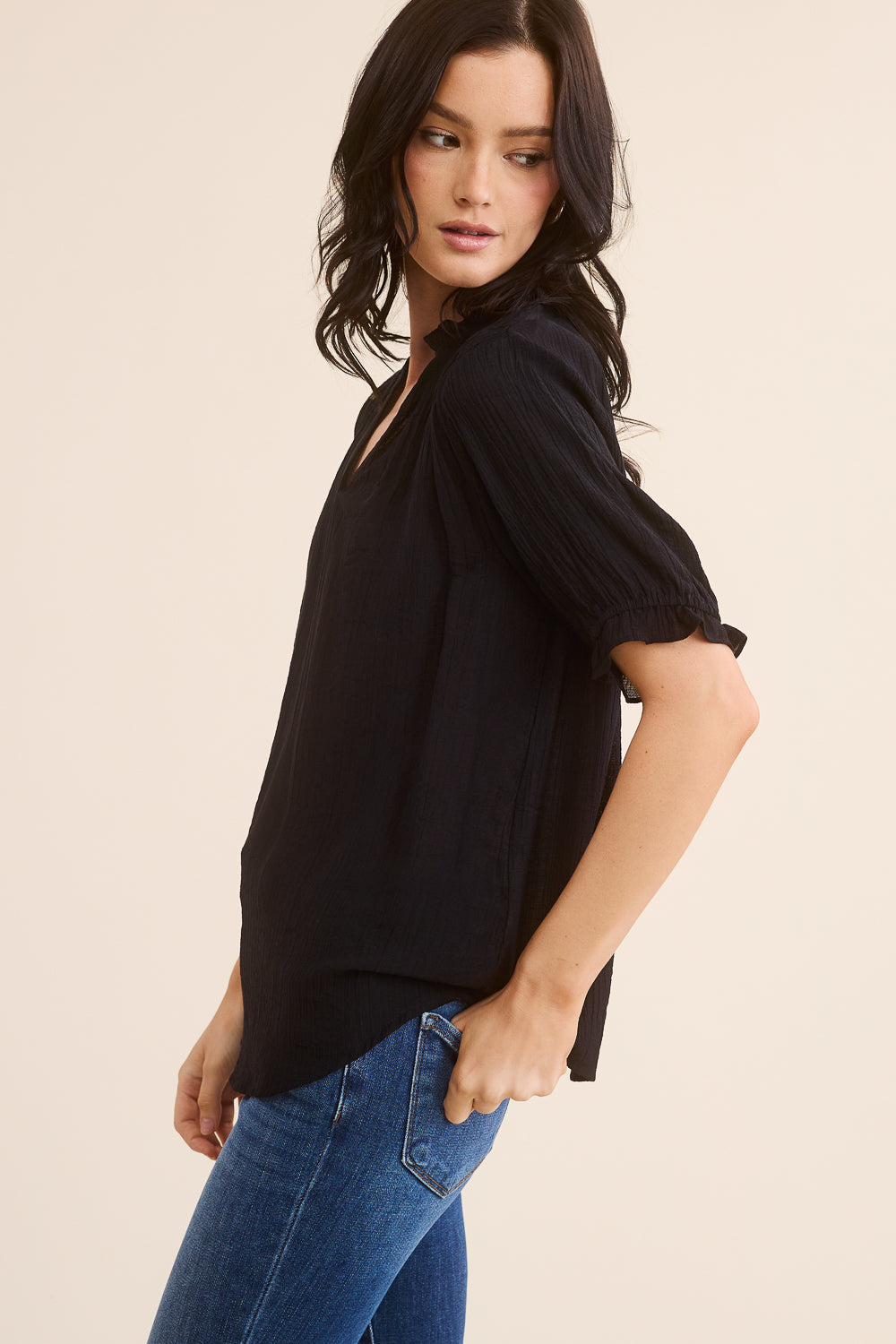 Black Puff Sleeve Blouse