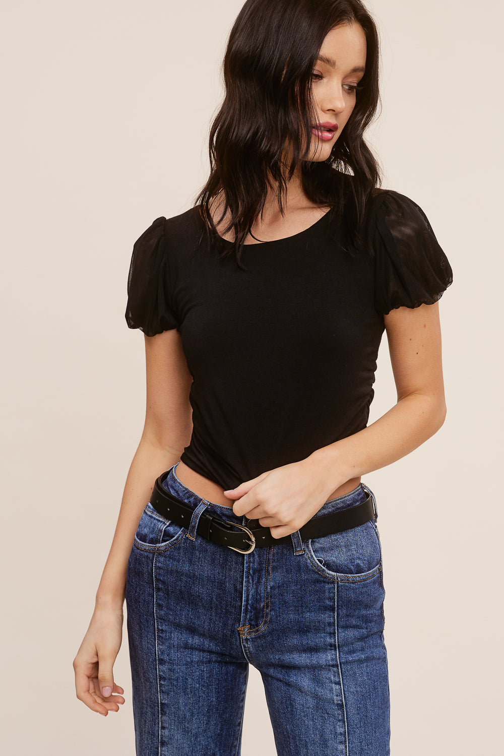 Black Puff Sleeve Top