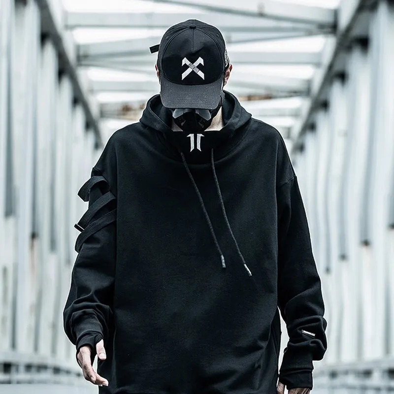 black techwear hoodie