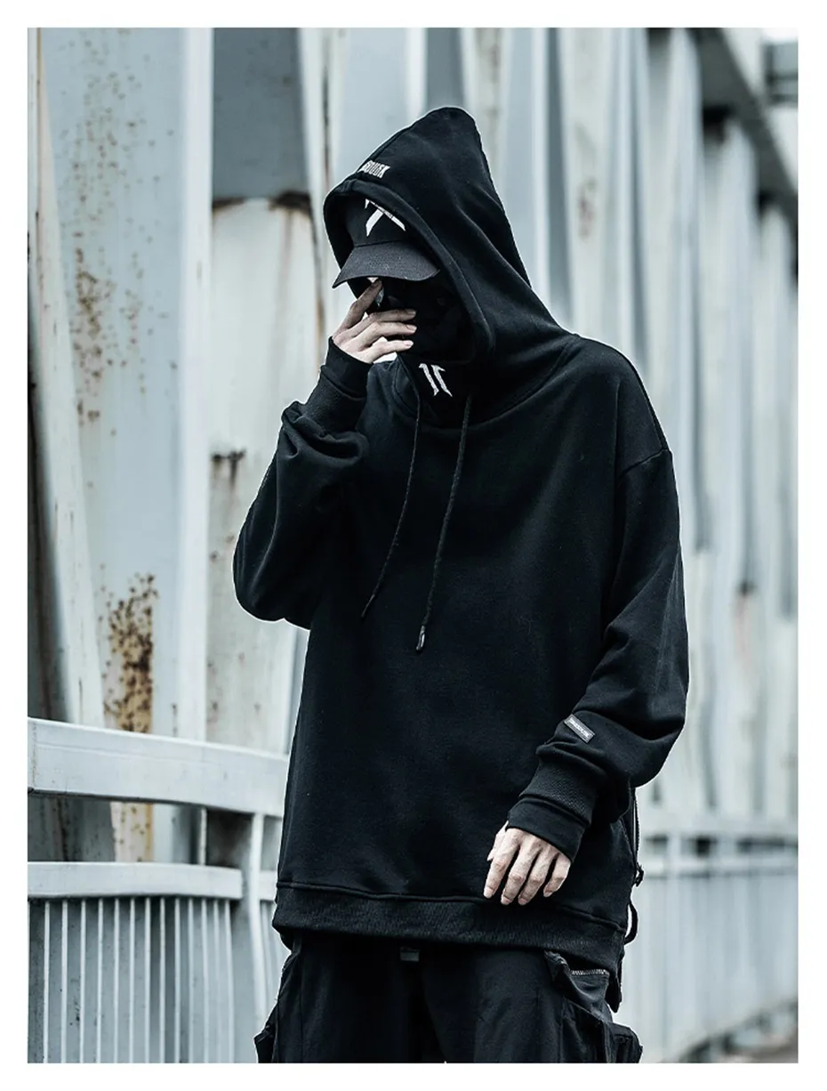 black techwear hoodie