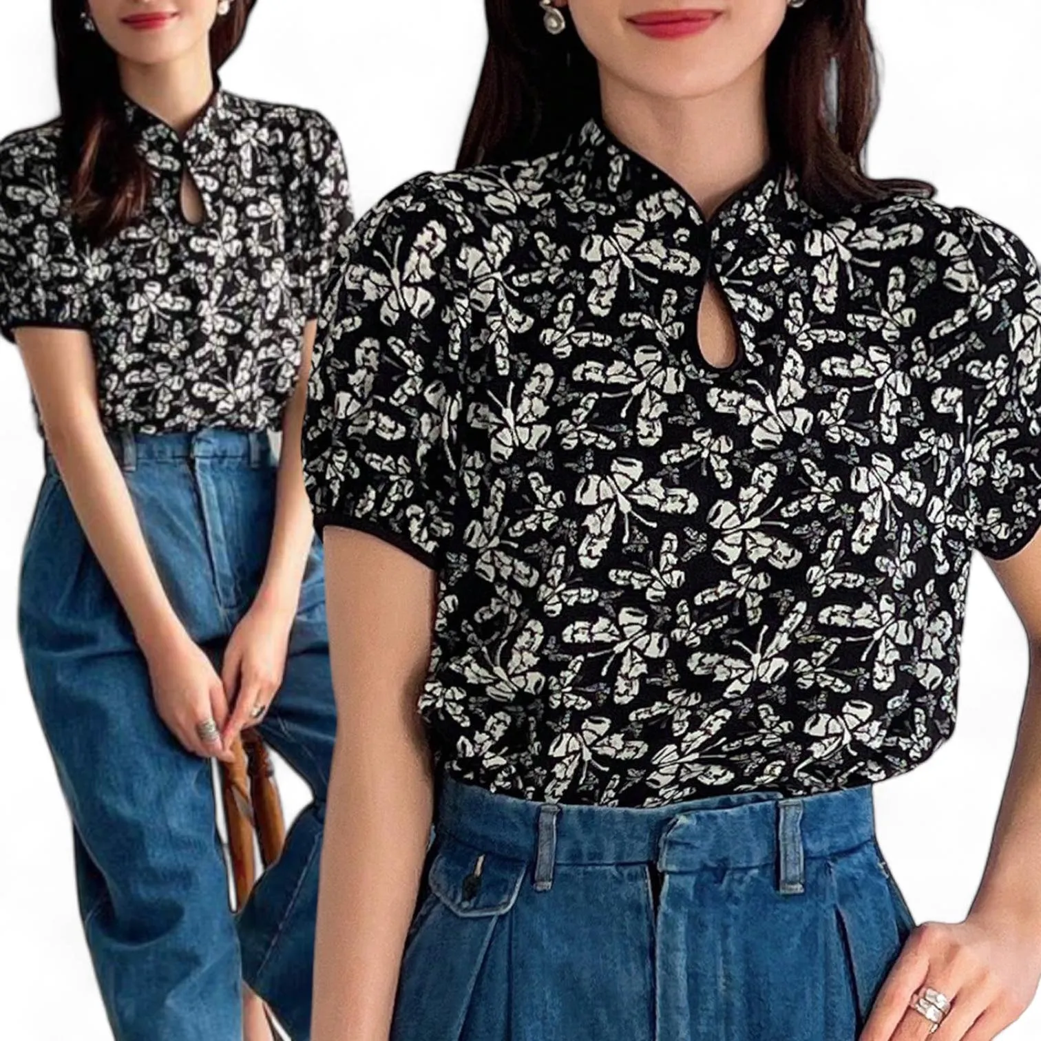 BLUSA Cheongsam Floral Top