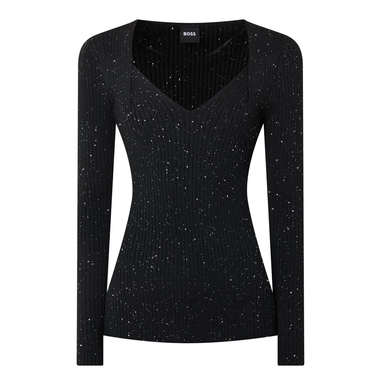 BOSS Ferim Embellished Knit Top - Black