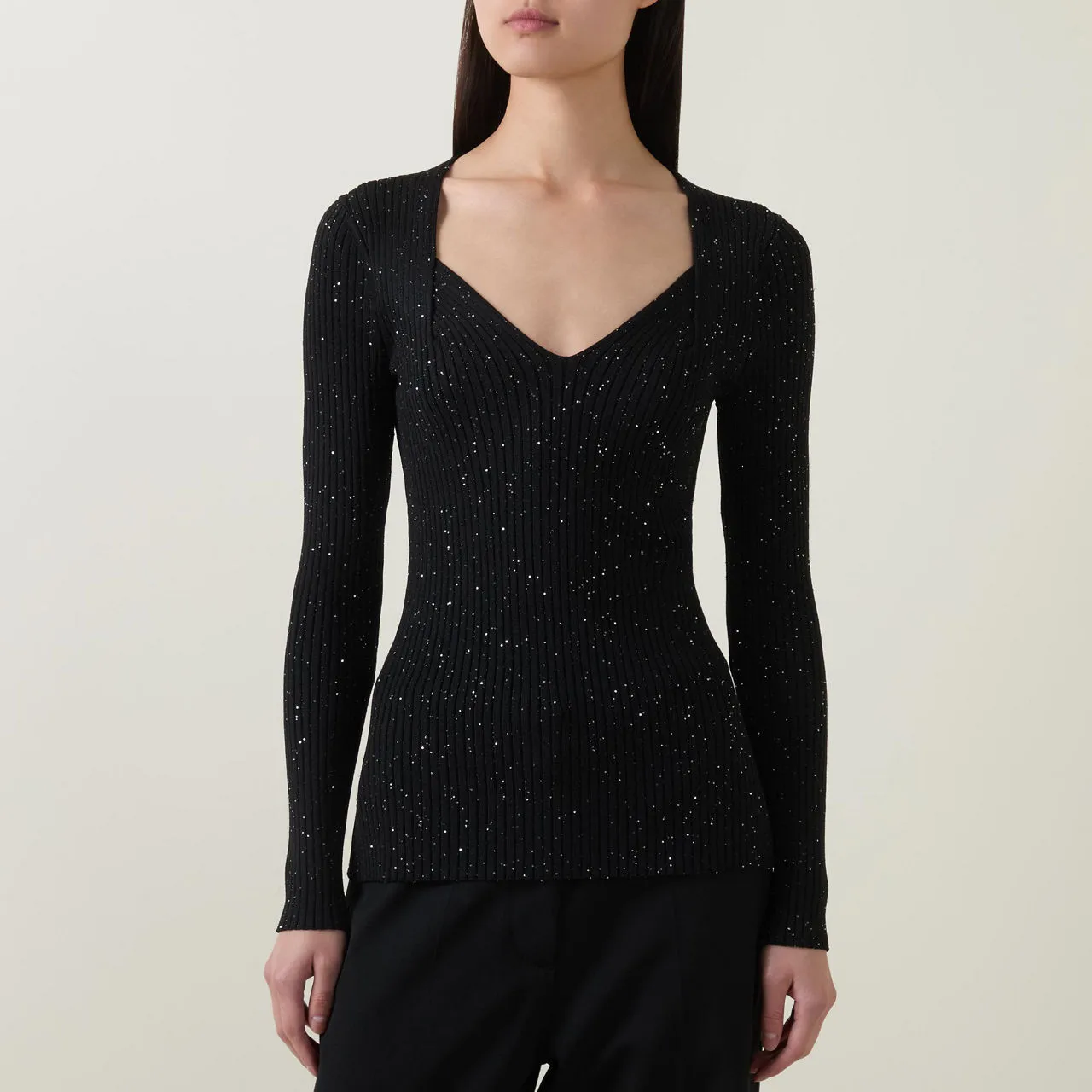 BOSS Ferim Embellished Knit Top - Black