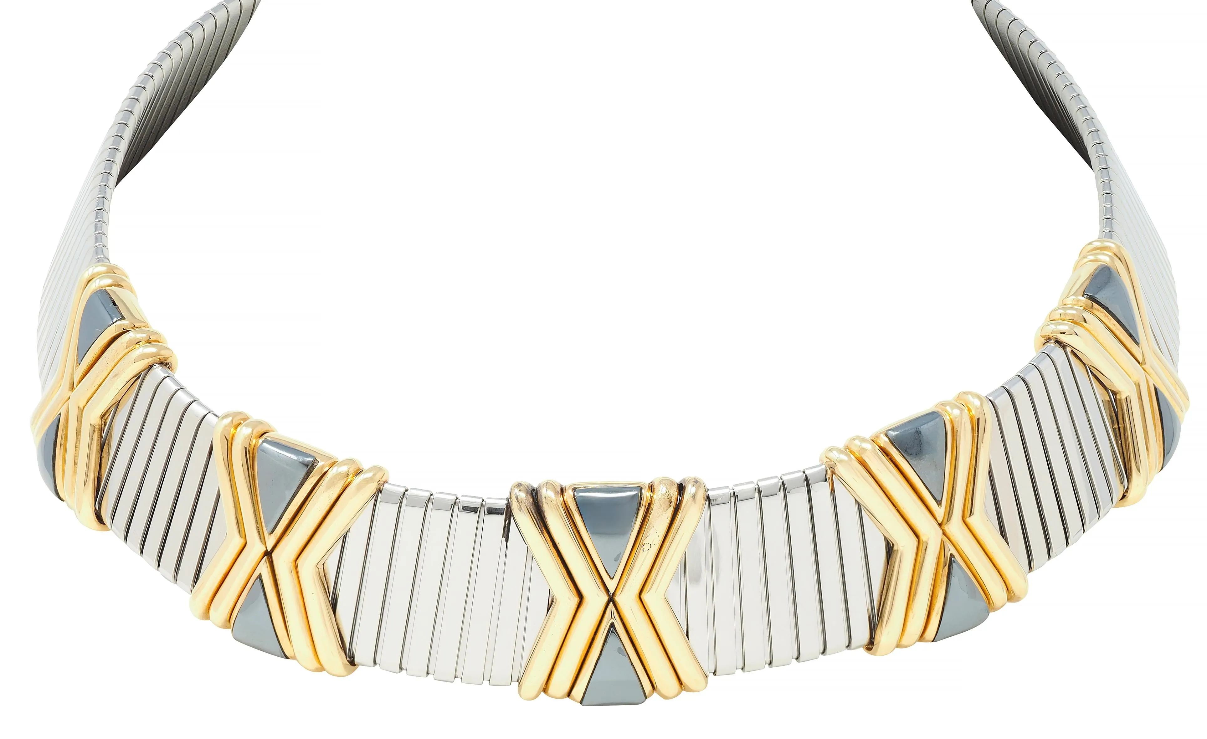 Bulgari Hematite Stainless Steel 18 Karat Gold X Tobogas Collar Necklace