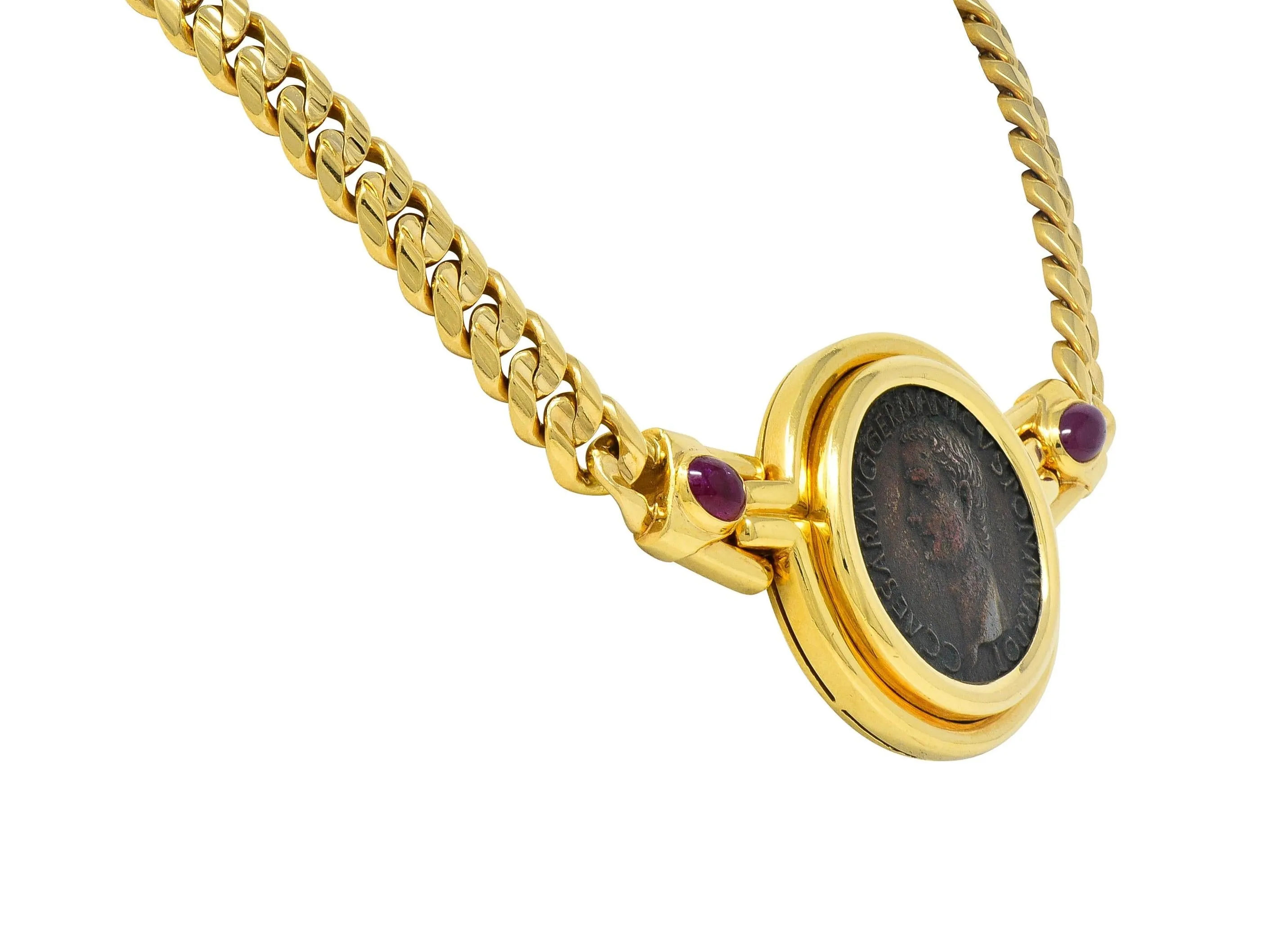 Bulgari Ruby Ancient Coin 18 Karat Yellow Gold Monete Roman Vesta Caligula Vintage Collar Necklace