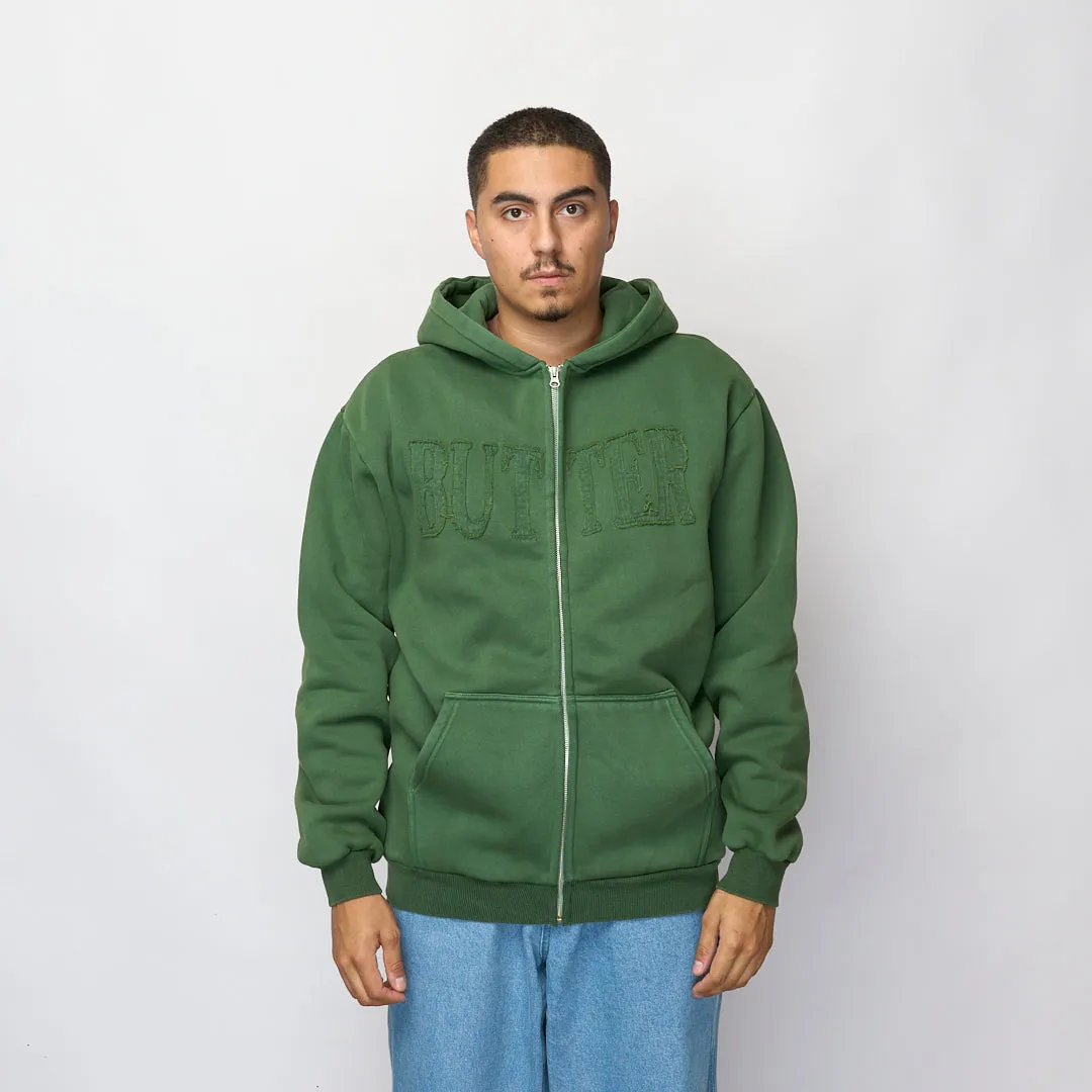 Butter Goods - Fabric Applique Zip-Thru Hood (Washed Army)