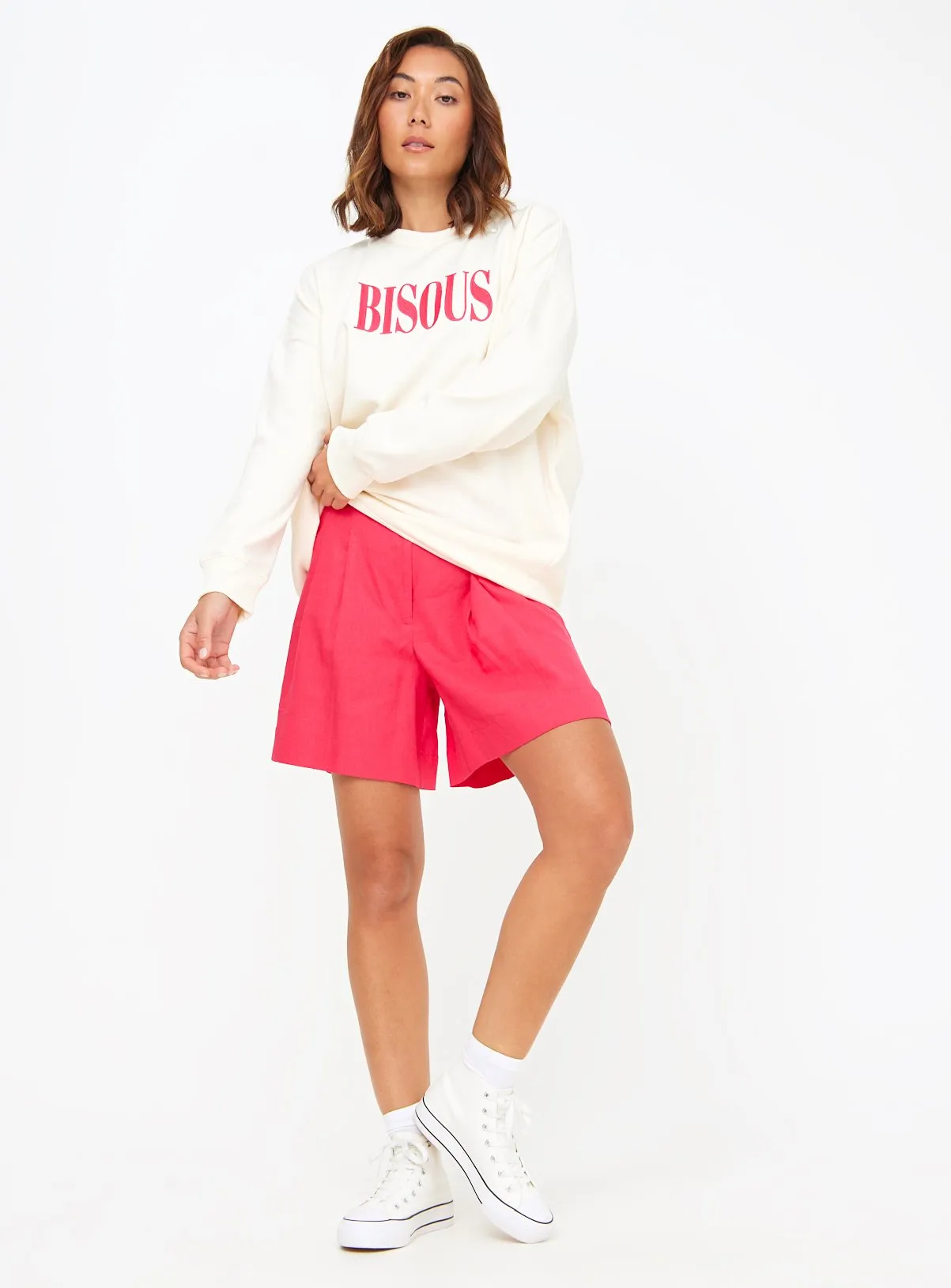 Buy Cream Bisous Graphic Print Oversized Sweatshirt S | Hoodies and sweatshirts | Tu