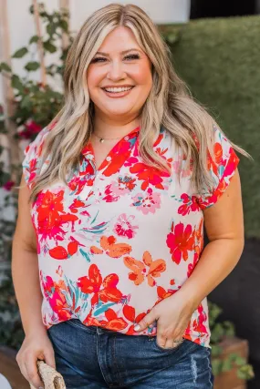 Can't Deny Floral Button Top- Ivory & Red