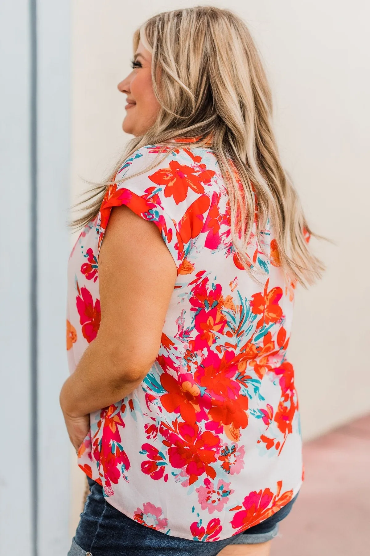 Can't Deny Floral Button Top- Ivory & Red