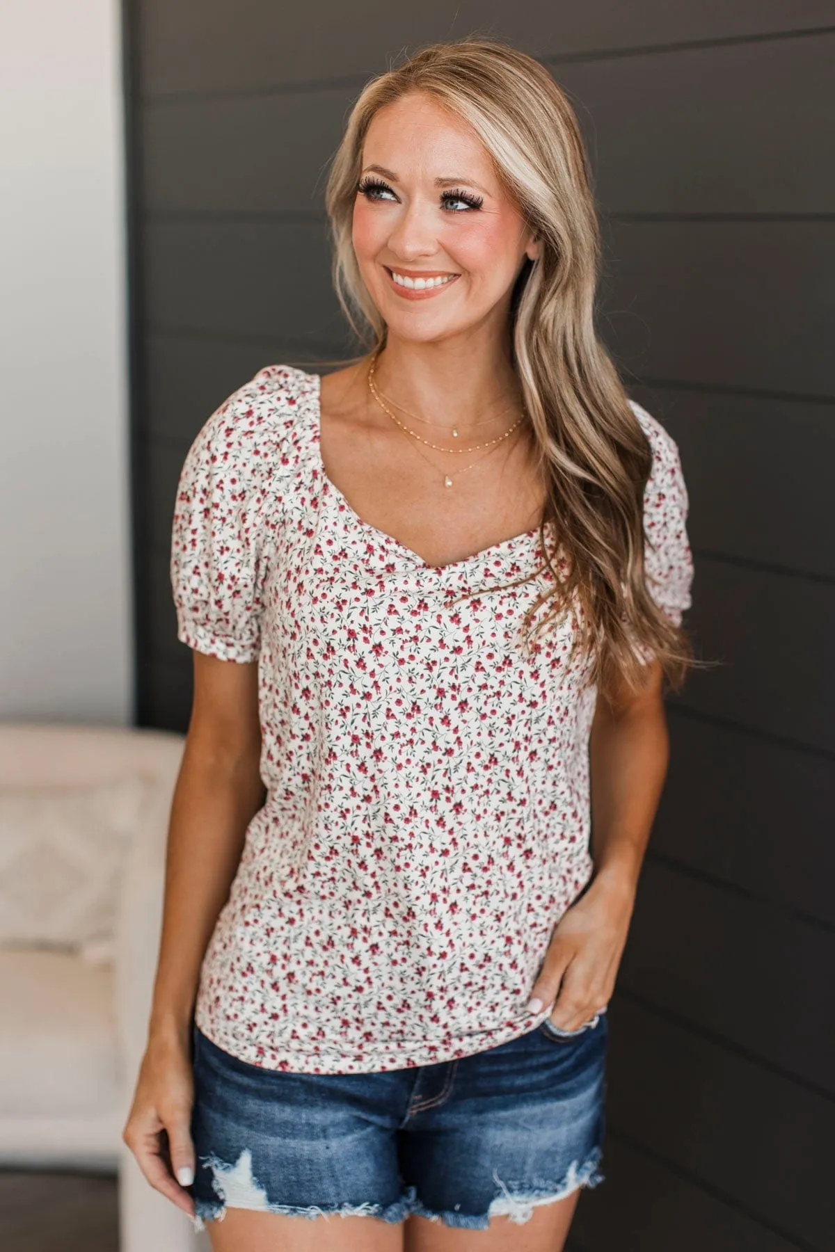 Caught Feelings Floral Top- Ivory