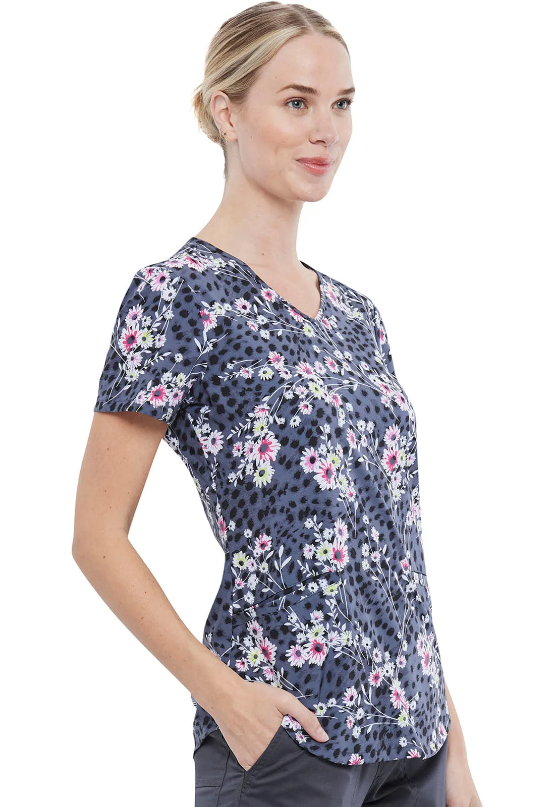 Cherokee V-Neck Print Top in Cheetah Floral