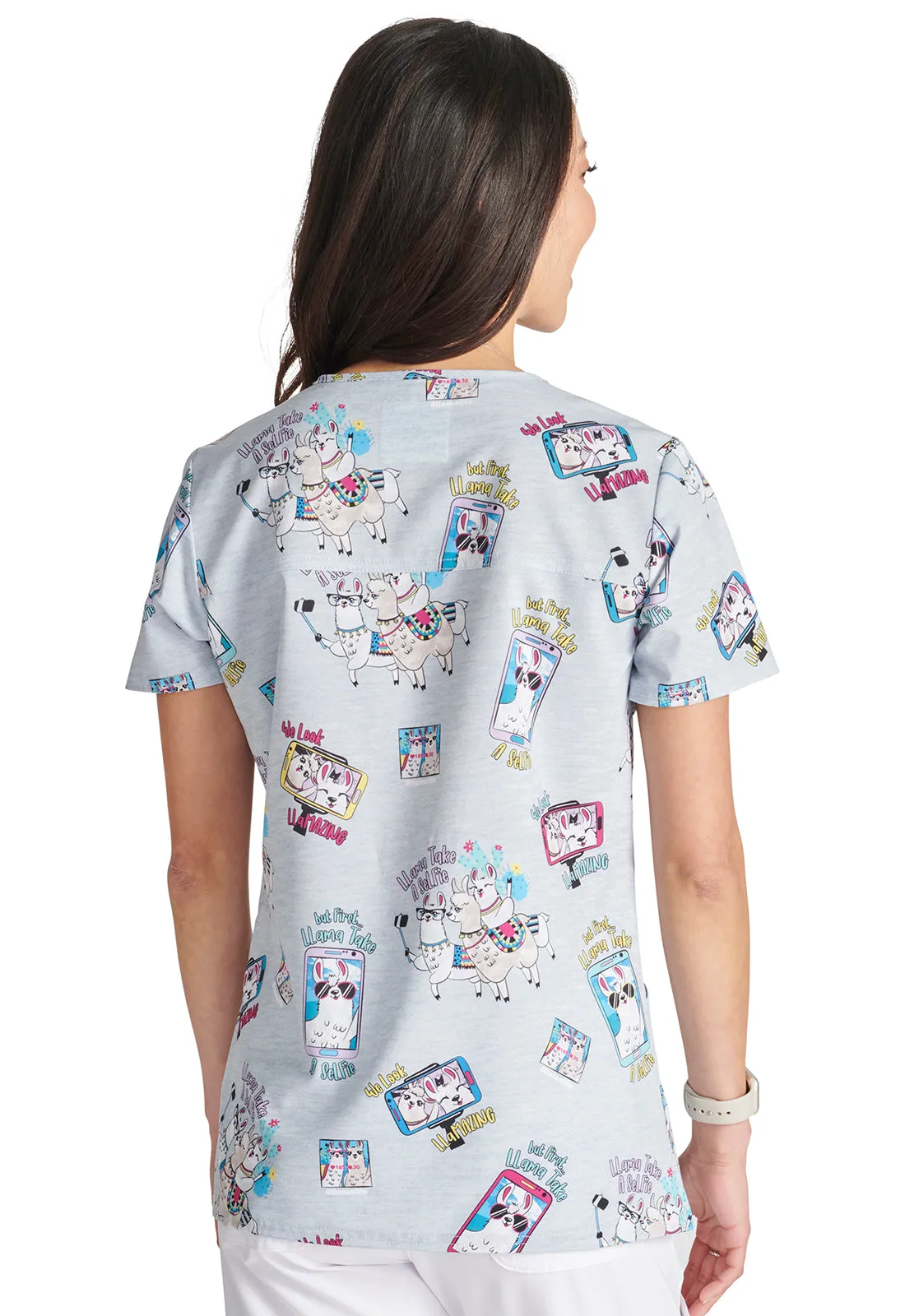 Cherokee V-Neck Print Top in Llama Take A Selfie