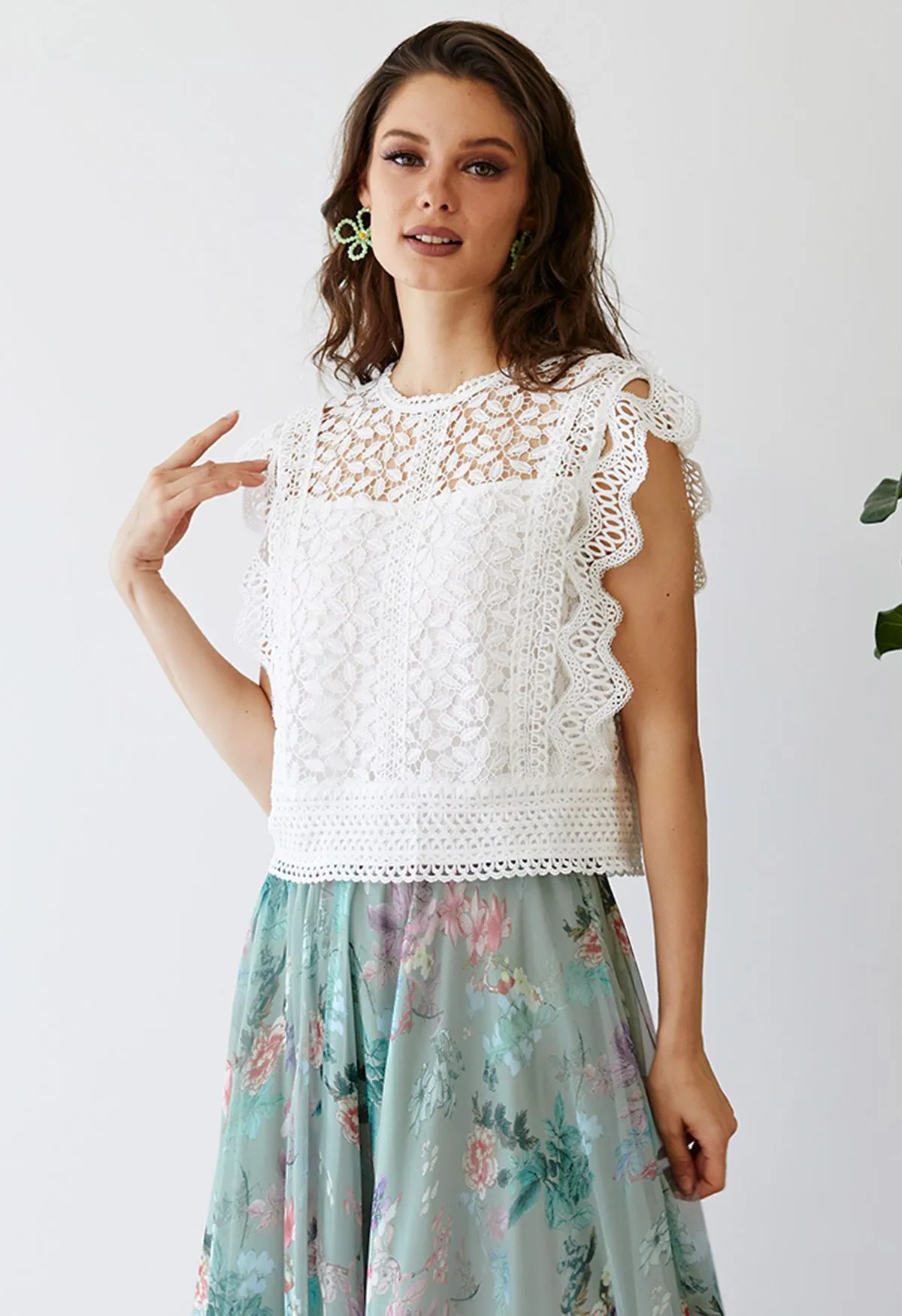 Chicwish  | Falling Leaf Crochet Sleeveless Top