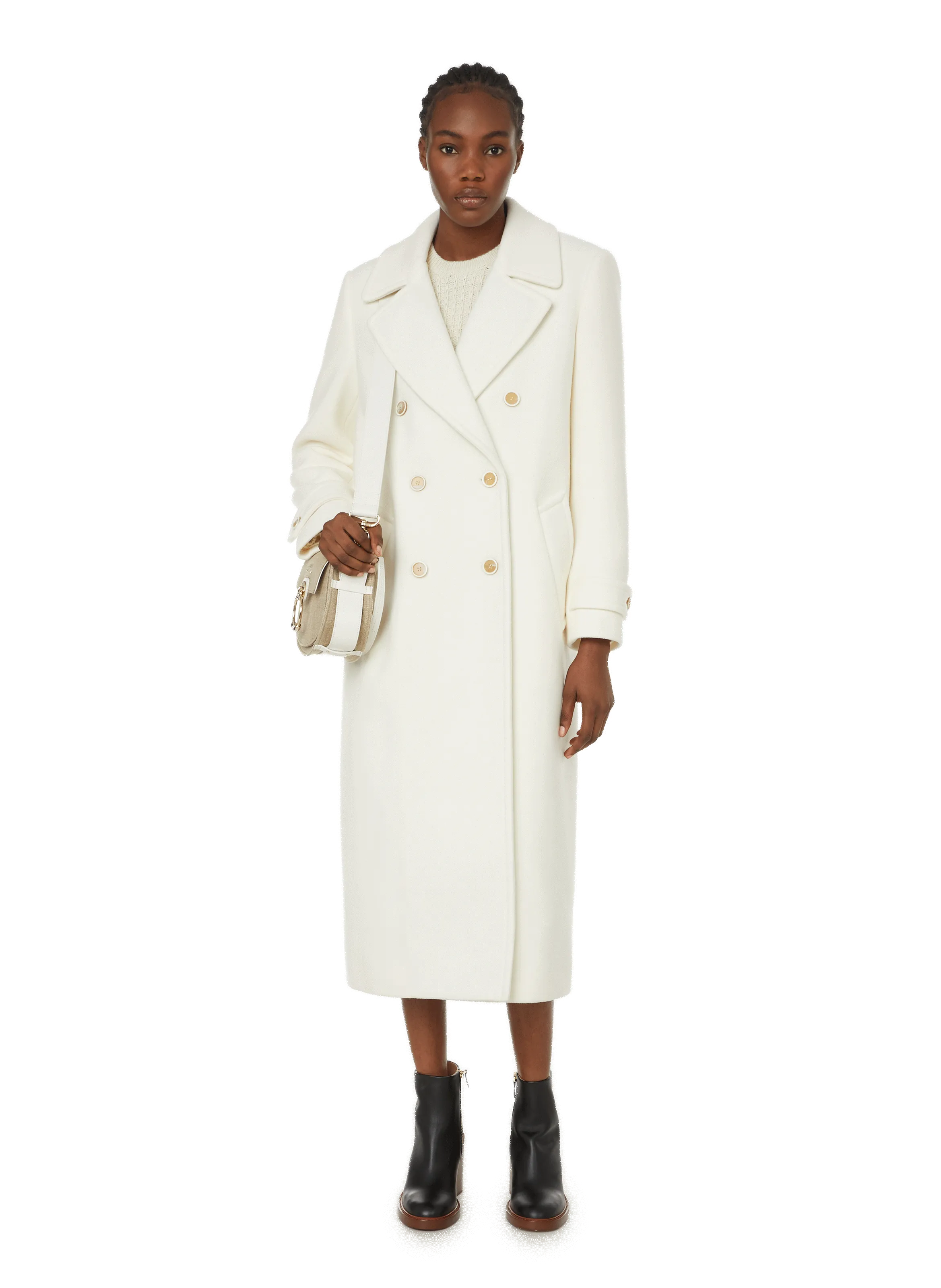 CHLOÉ  Straight virgin wool-blend coat - White