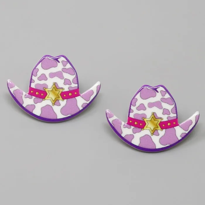 Cowgirl Hat Acrylic Stud Earrings