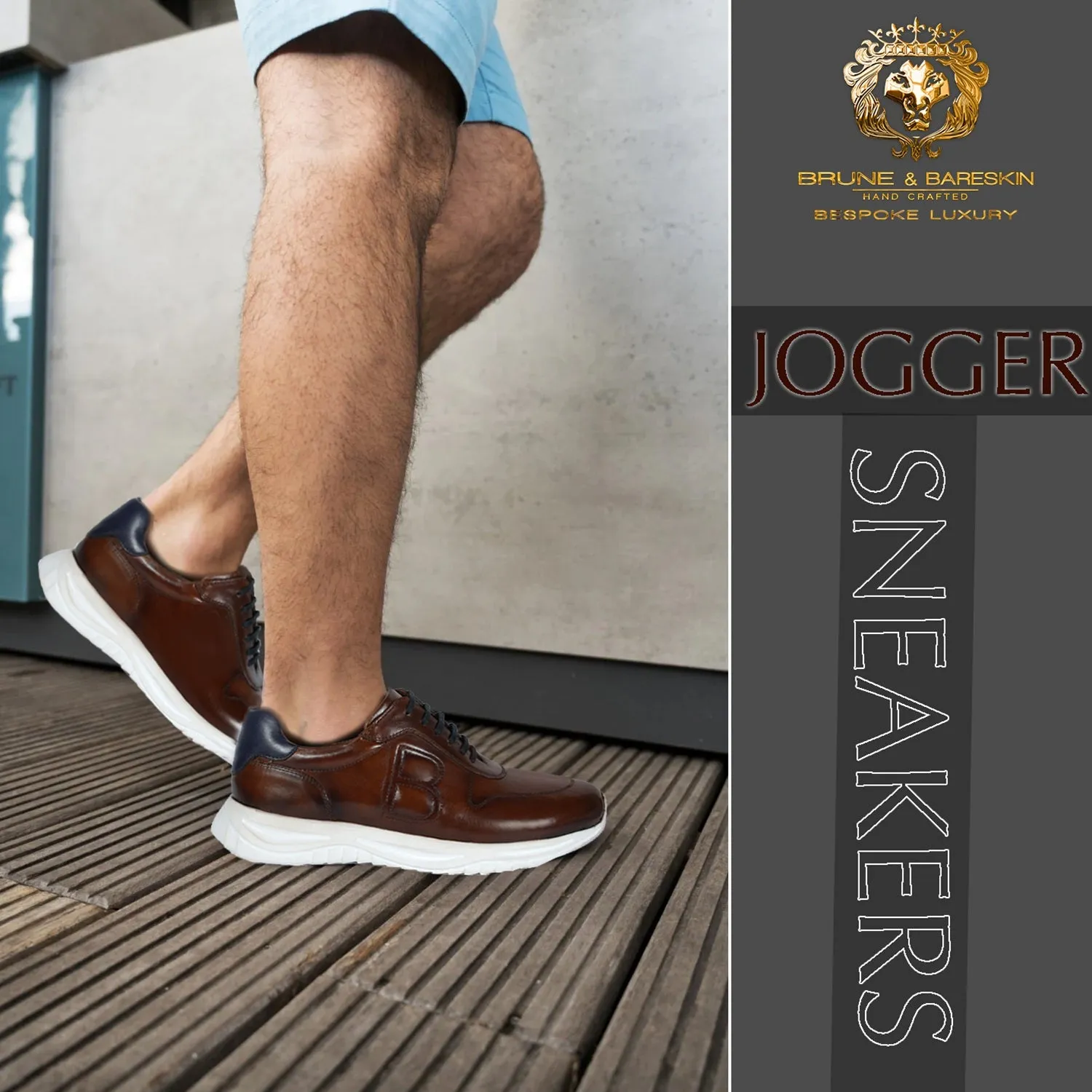 Dark Brown Jogger Sneaker with Blue Lace-Up Closure