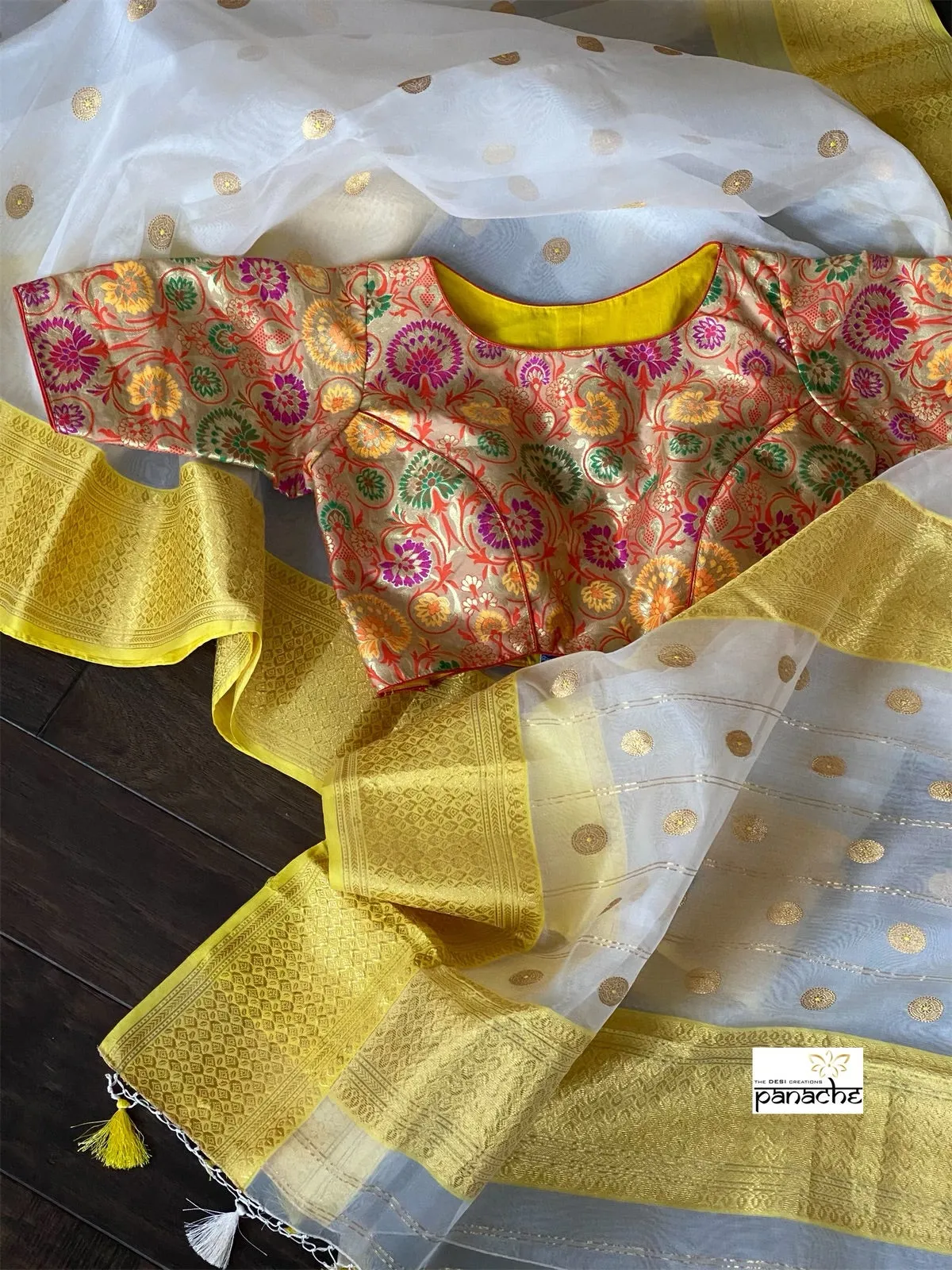 Designer Blouse - Golden Yellow Meenakari Zari Floral