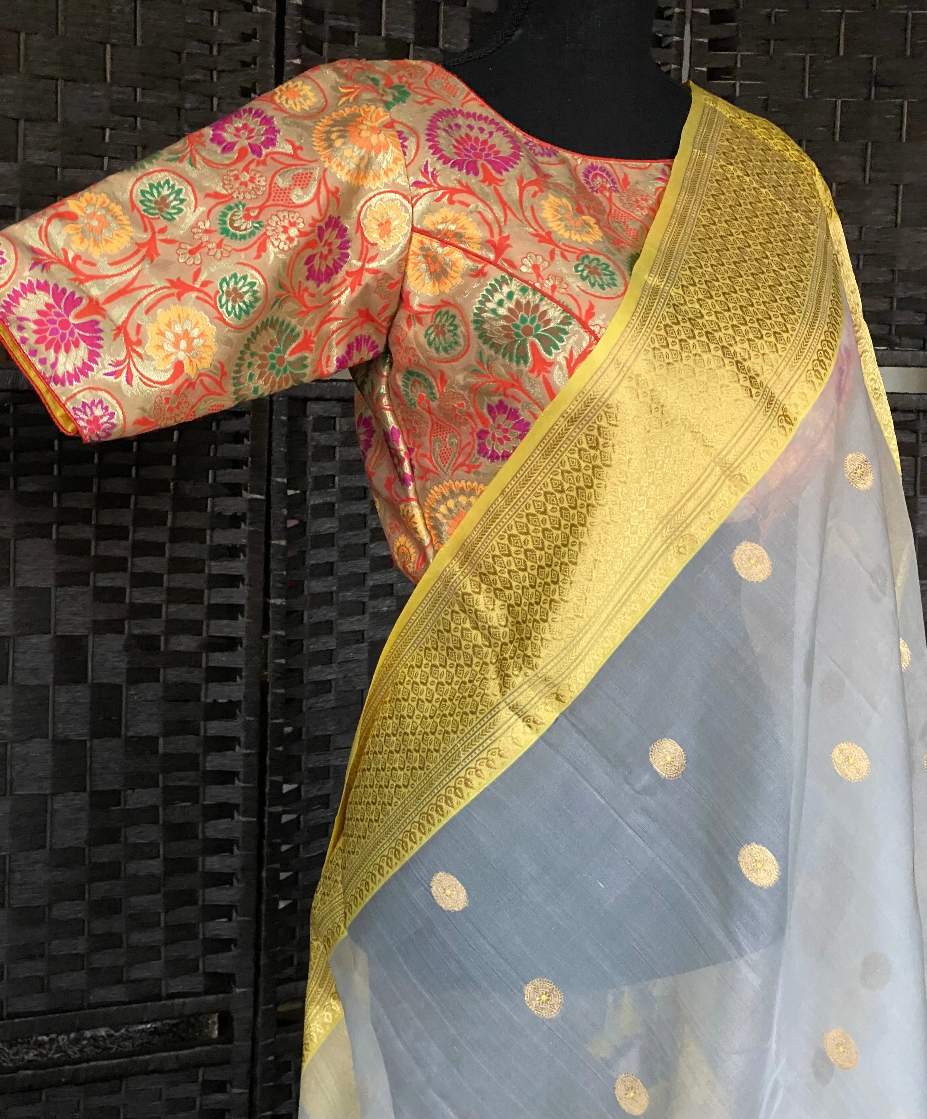 Designer Blouse - Golden Yellow Meenakari Zari Floral