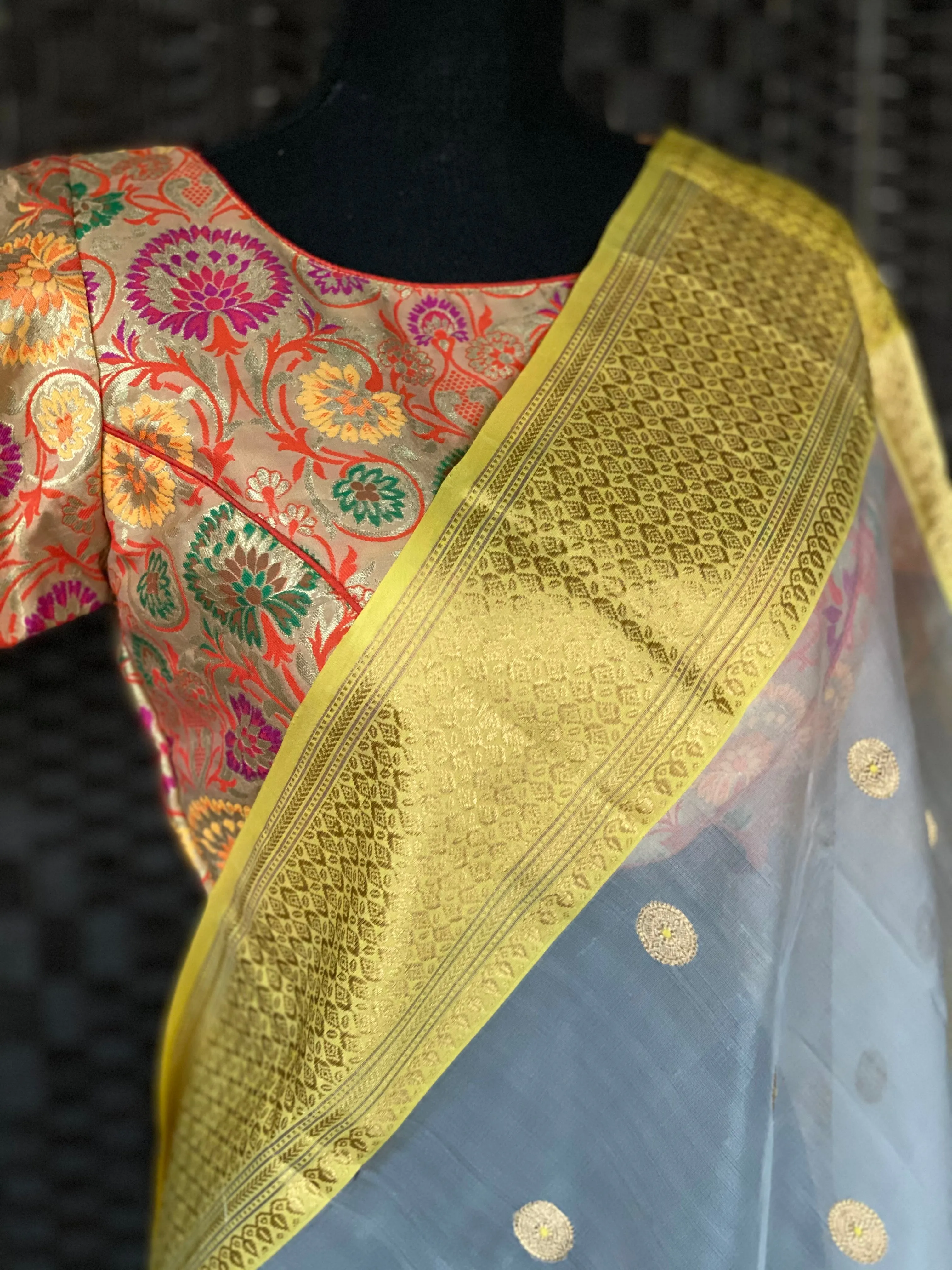 Designer Blouse - Golden Yellow Meenakari Zari Floral