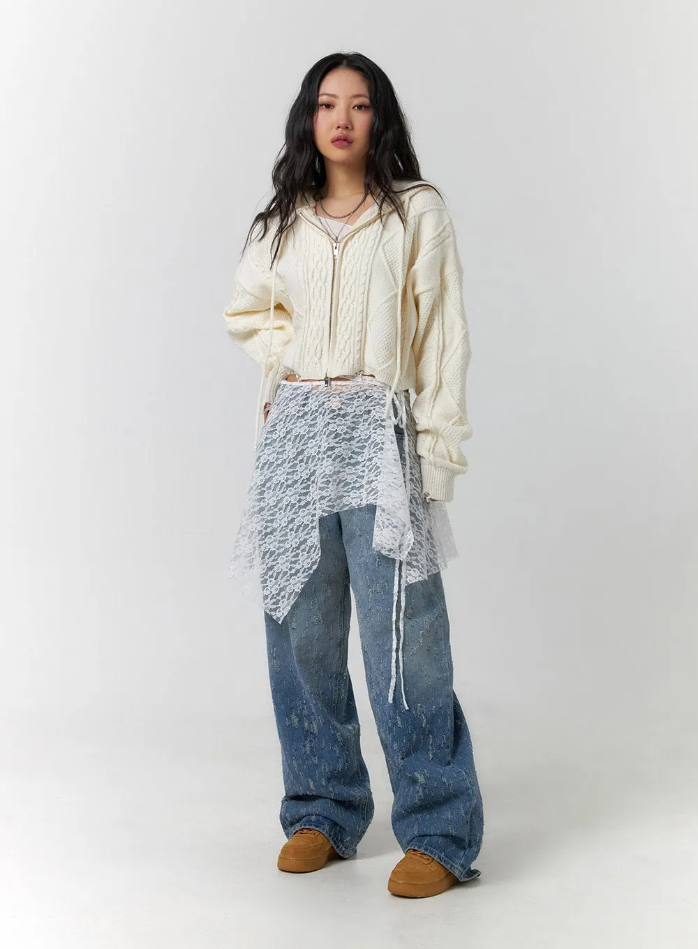 Distressed Wide Leg Denim CF401