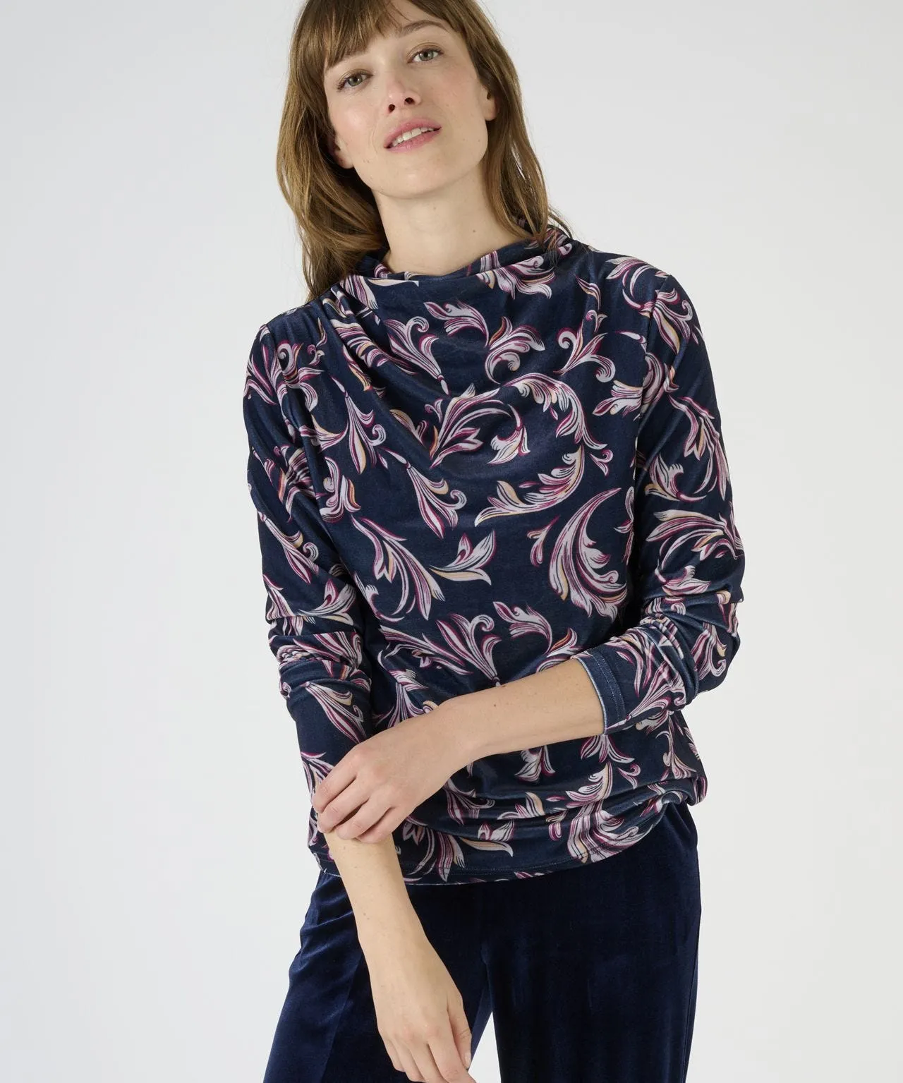 Drape Neck Print Jersey Top