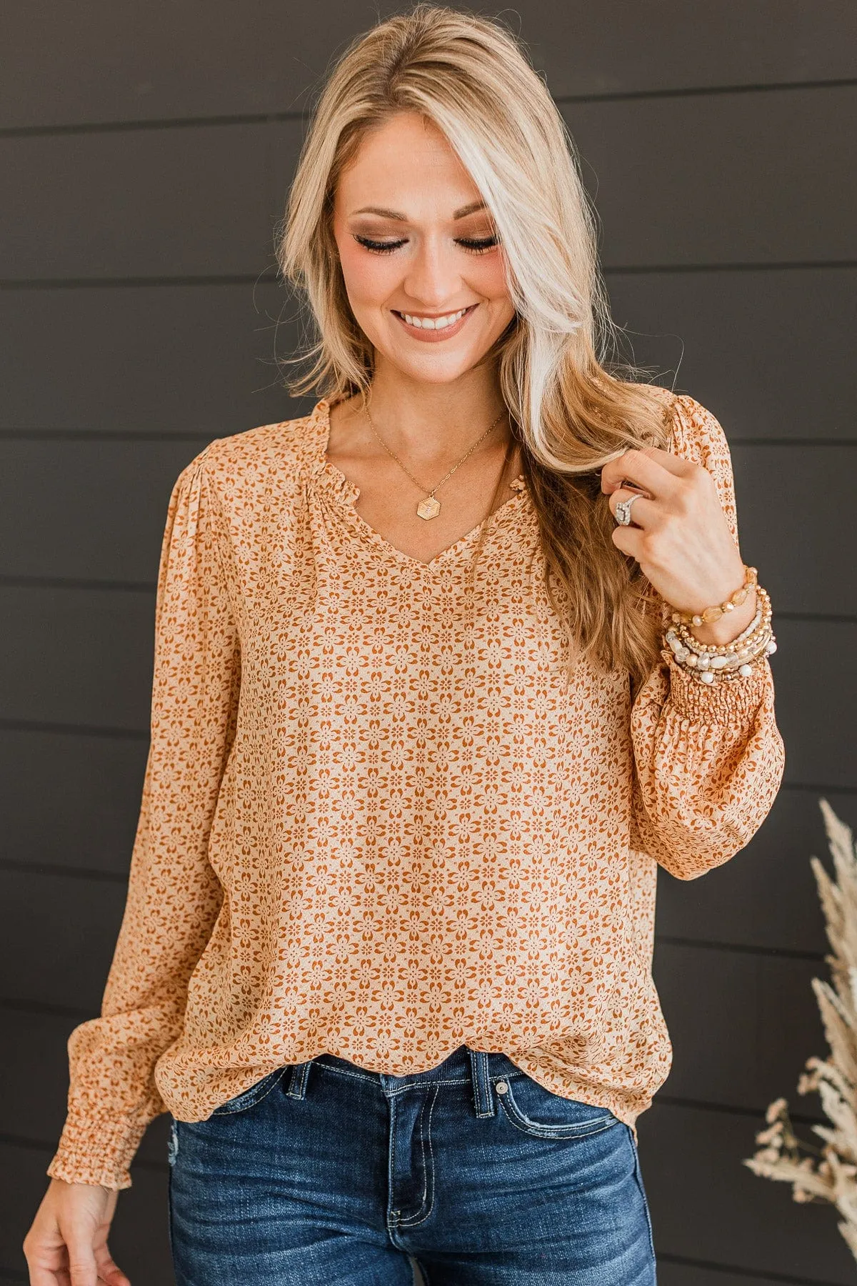 Dream Away Floral Top- Natural & Camel