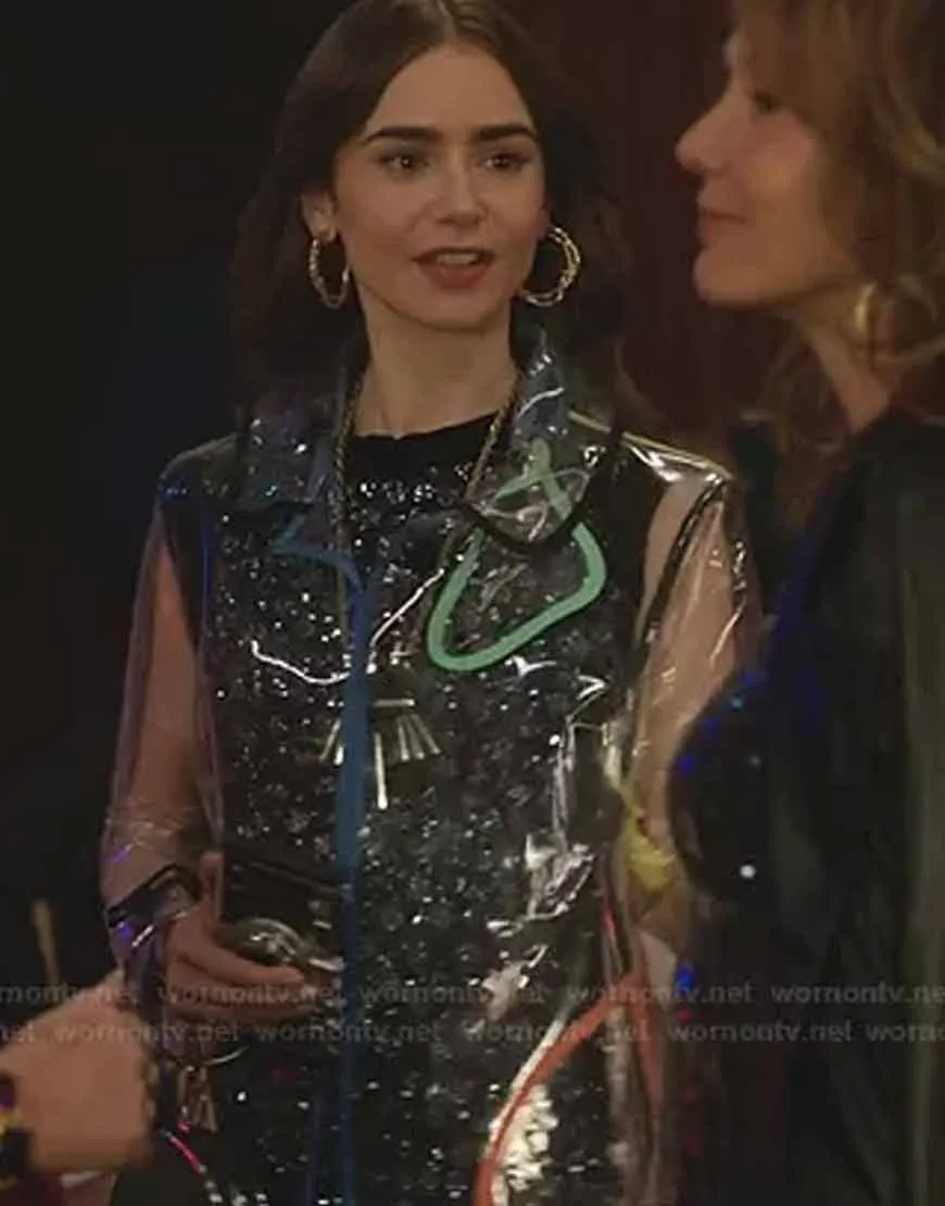 Emily In Paris Lily Collins Transparent PVC Coat | Ujackets.com